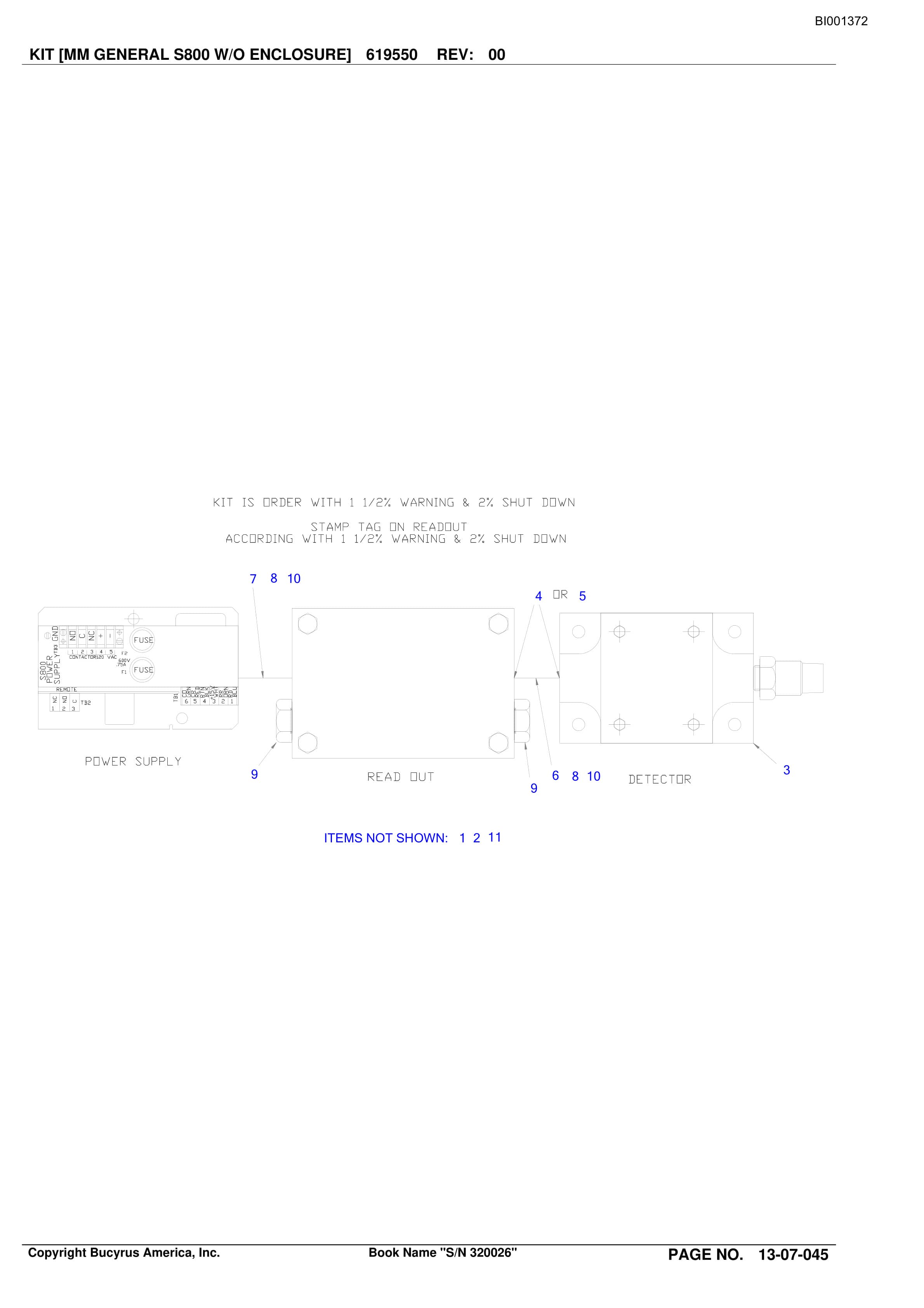 Bucyrus 25M-2 Continuous Miner Spare Parts List BI001372-2