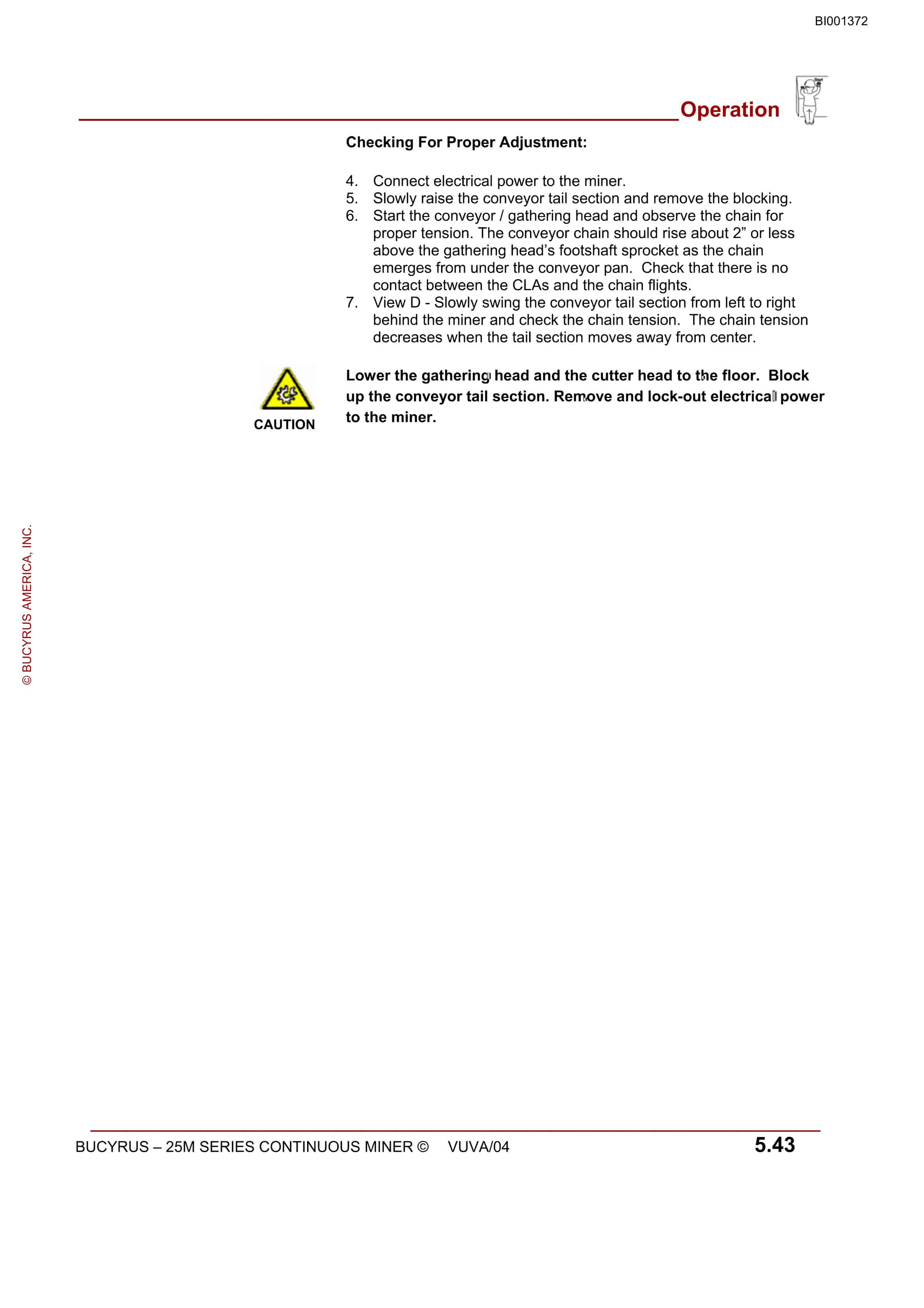 Bucyrus 25M-2 Continuous Miner Spare Parts List BI001372-3