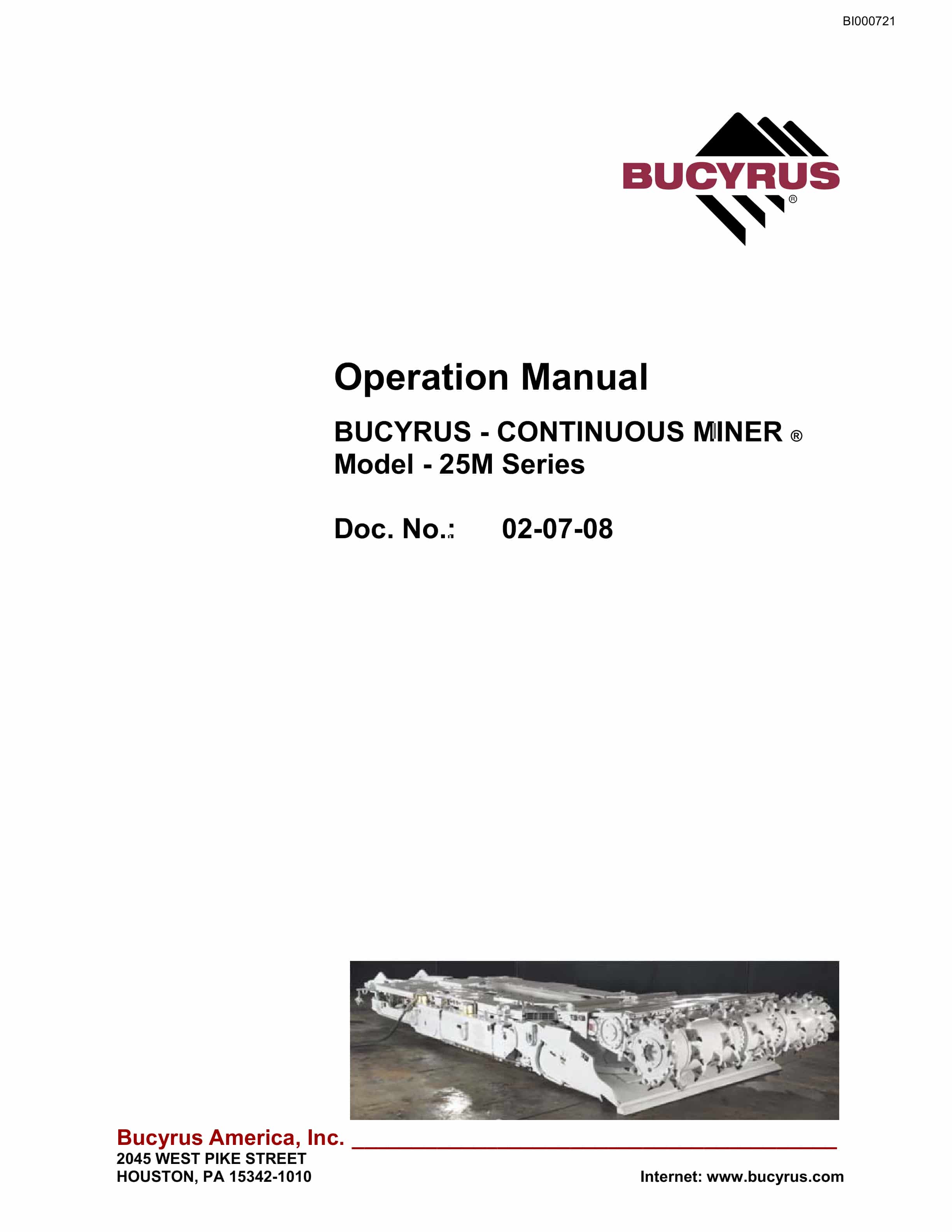 Bucyrus 25M Series Continuous Miner Operation Manual BI000721