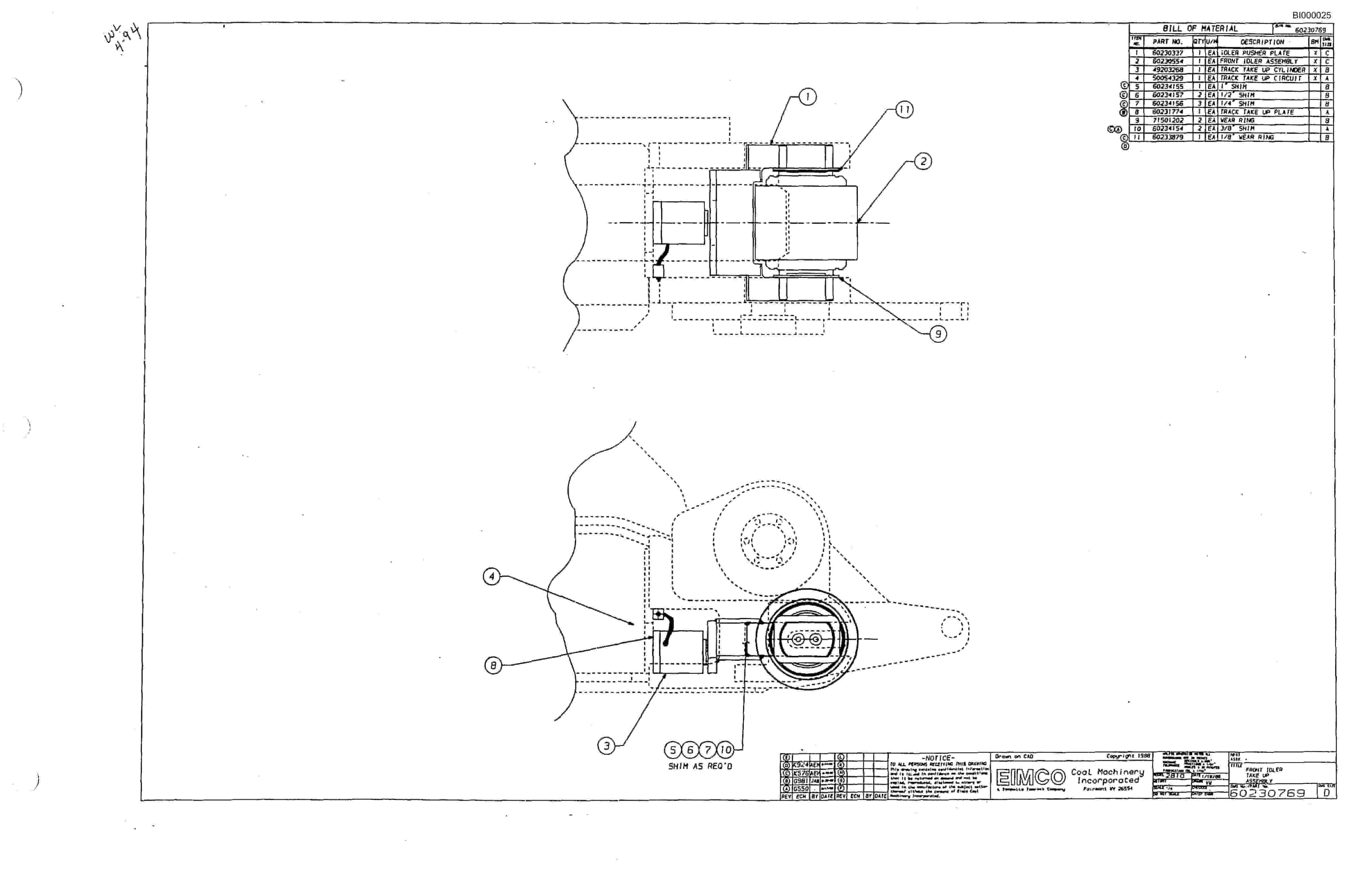 Bucyrus 2810-0 Wethead Miner Parts Catalog BI000025 70880154-4