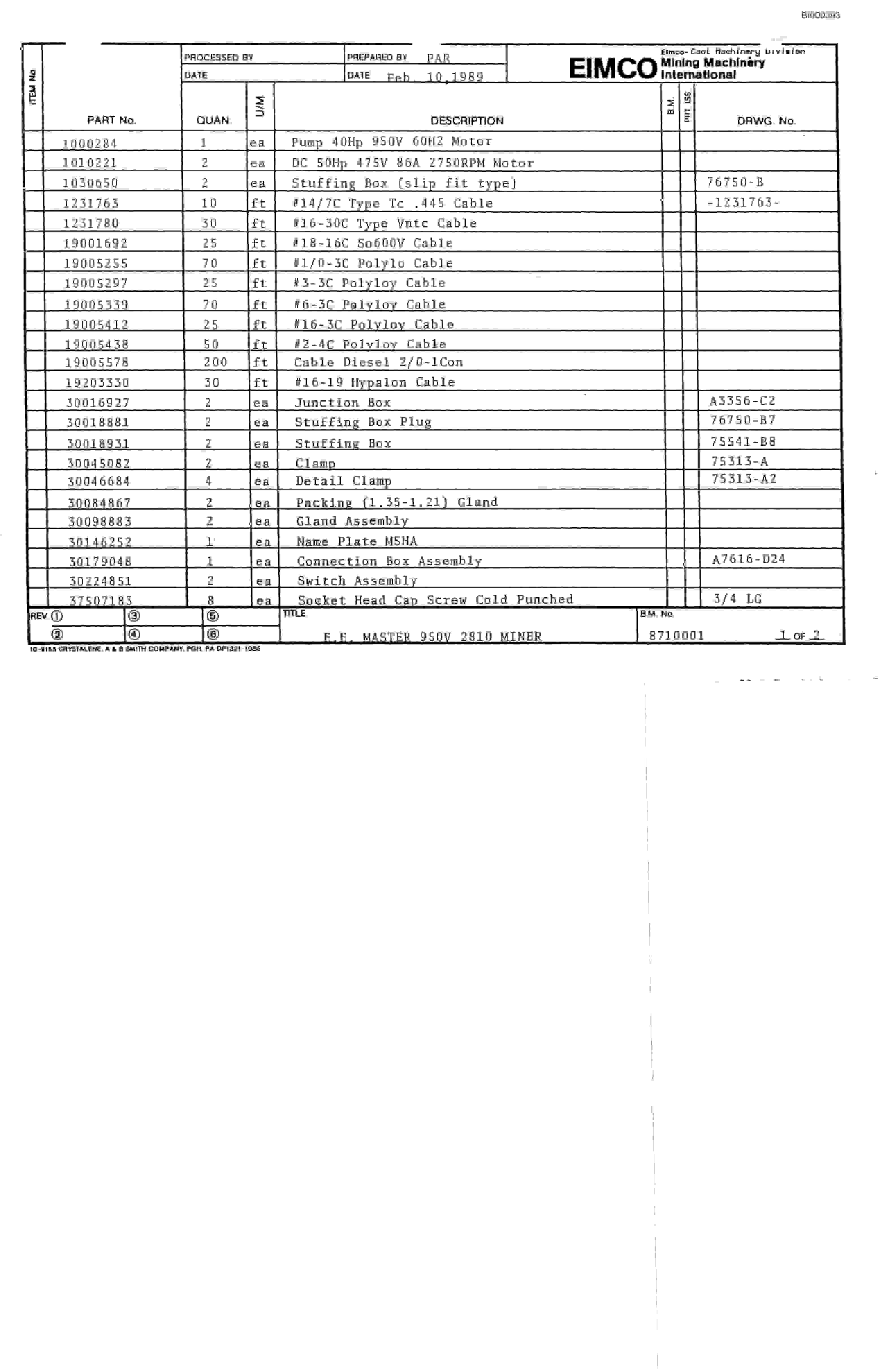 Bucyrus 2810-1 Drum Miner Parts Catalog BI000393-2