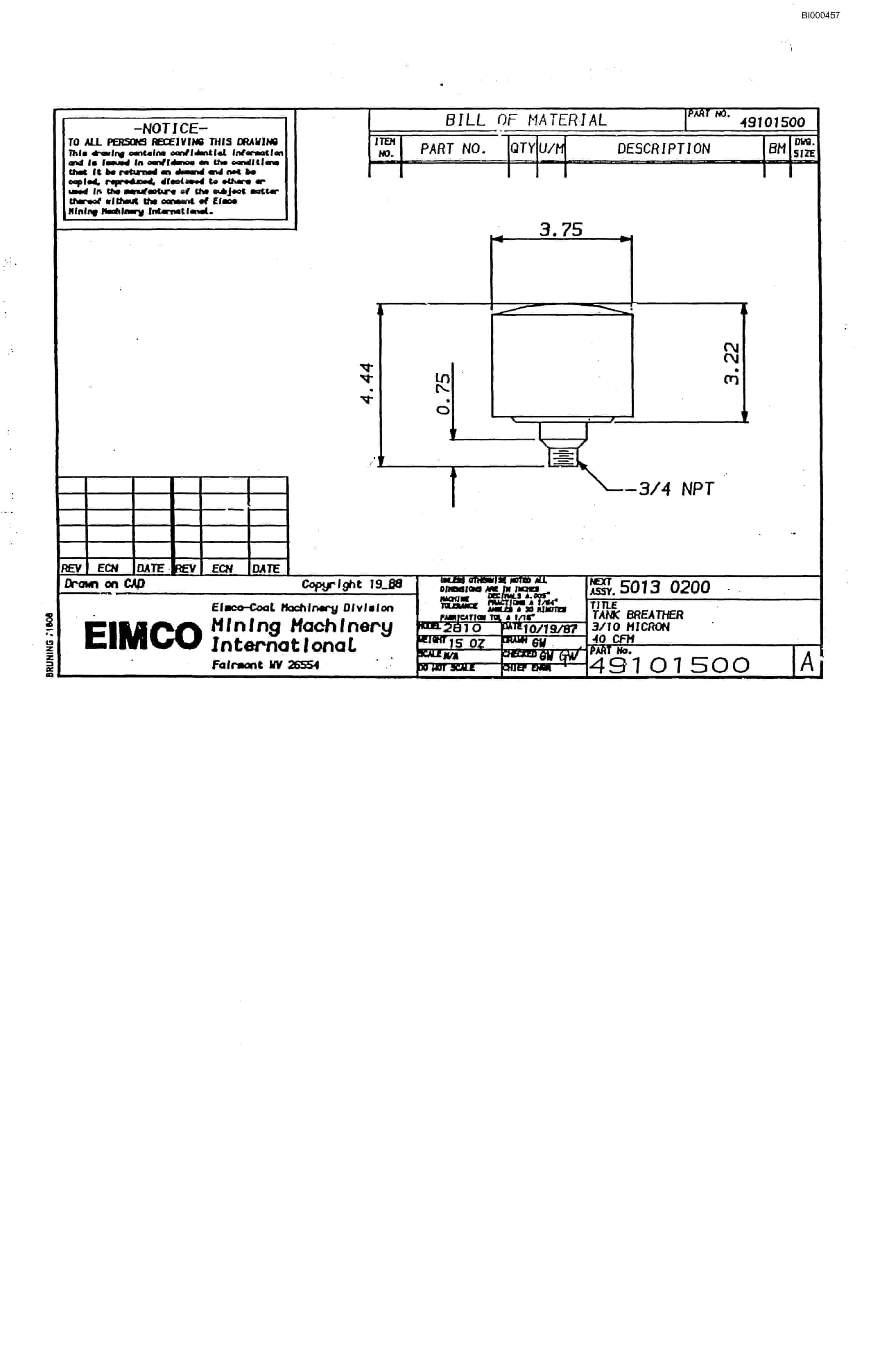 Bucyrus 2810-1 Drum Miner Parts Catalog BI000457-2