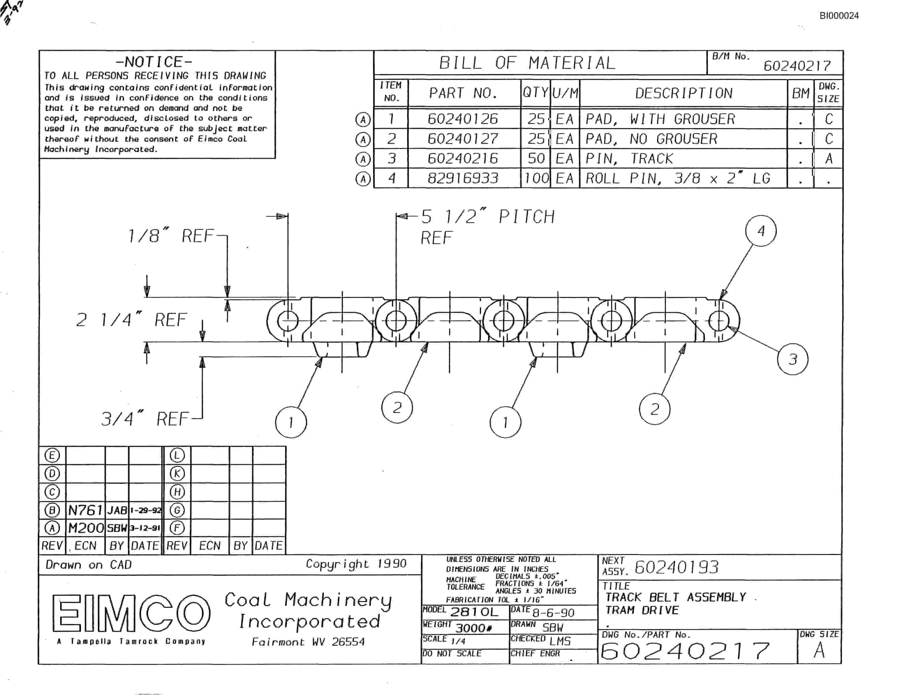 Bucyrus 2810-1 Miner Parts Catalog BI000024 70880098-4