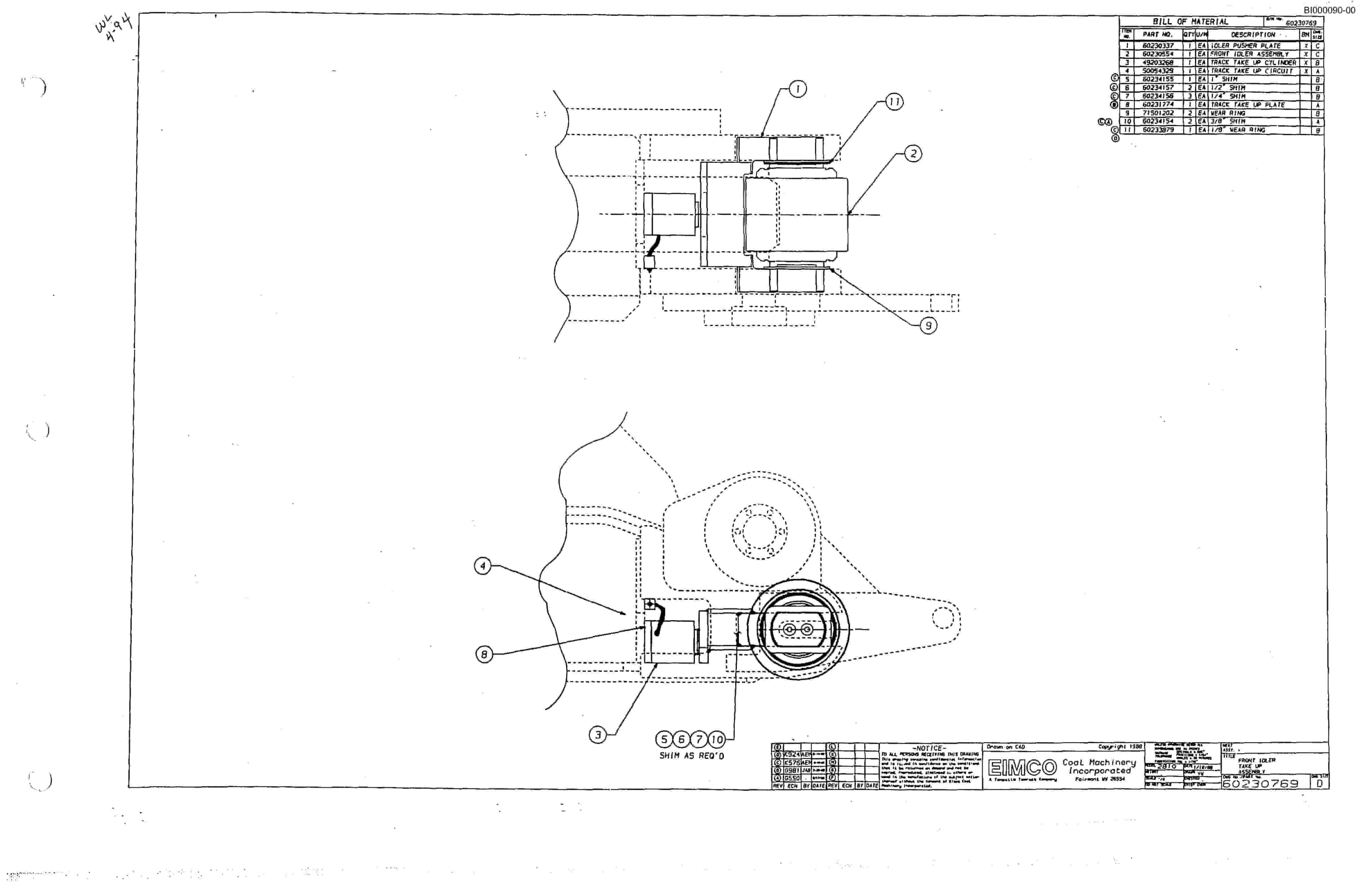 Bucyrus 2810-1 Miner Parts Catalog BI000090-3