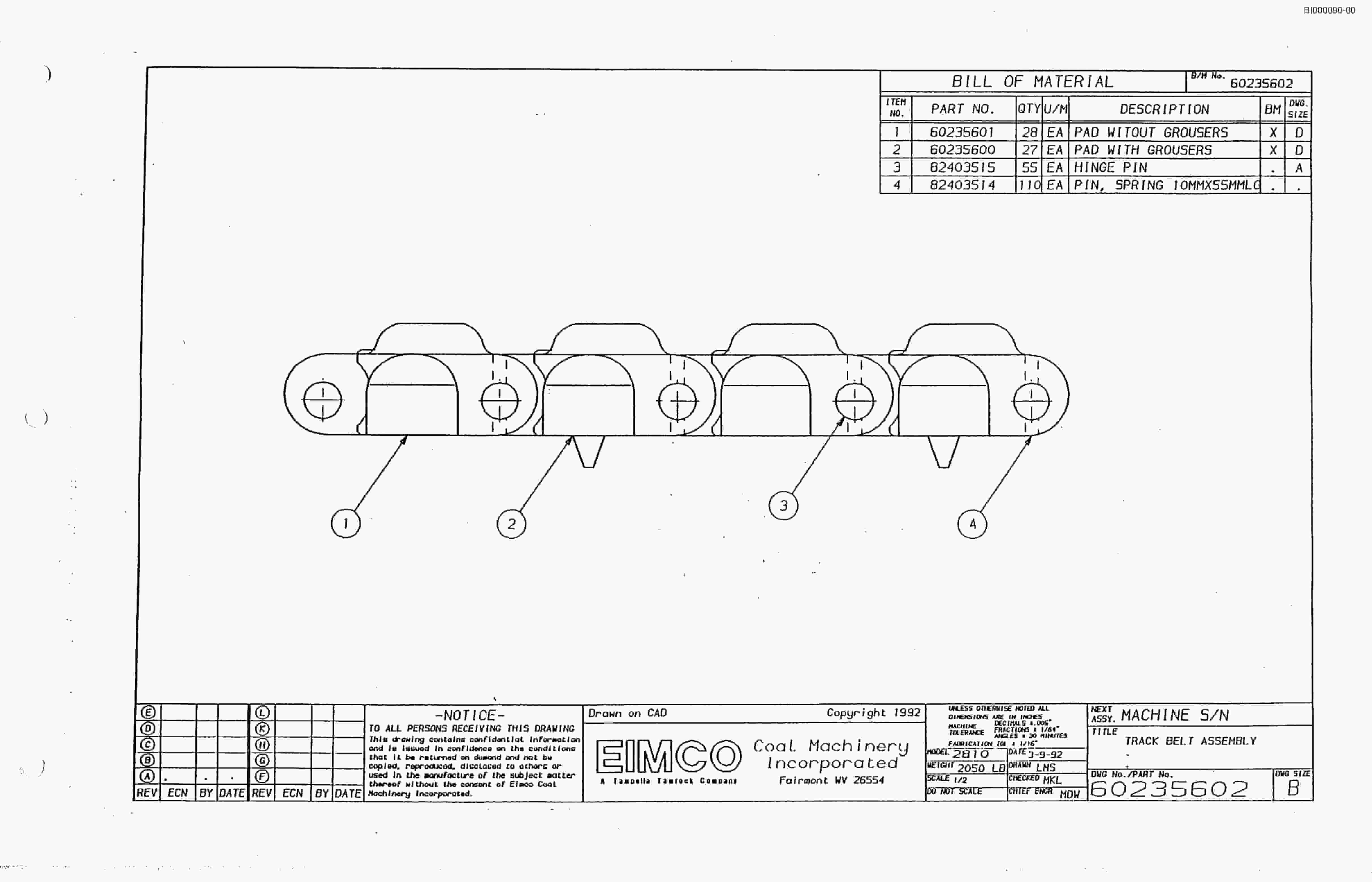 Bucyrus 2810-1 Miner Parts Catalog BI000090-4