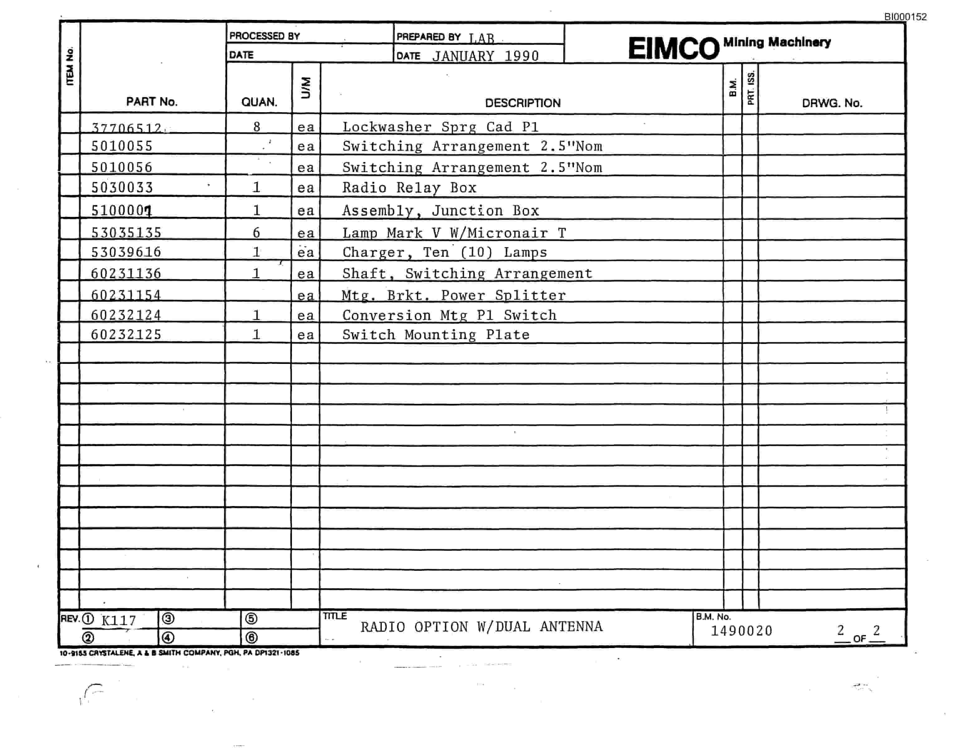 Bucyrus 2810-1 Miner Parts Catalog BI000152-4