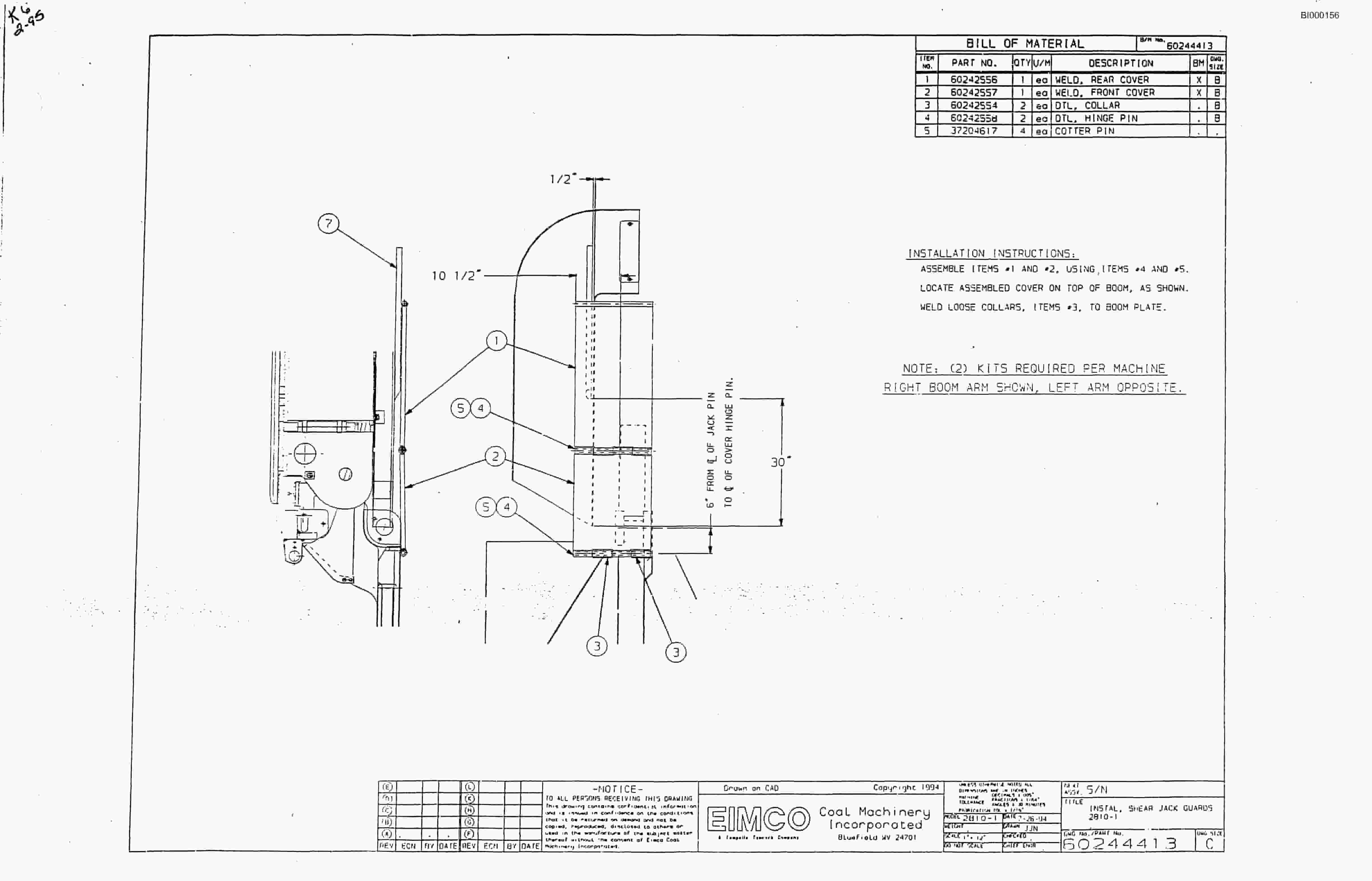 Bucyrus 2810-1 Miner Parts Catalog BI000156-5