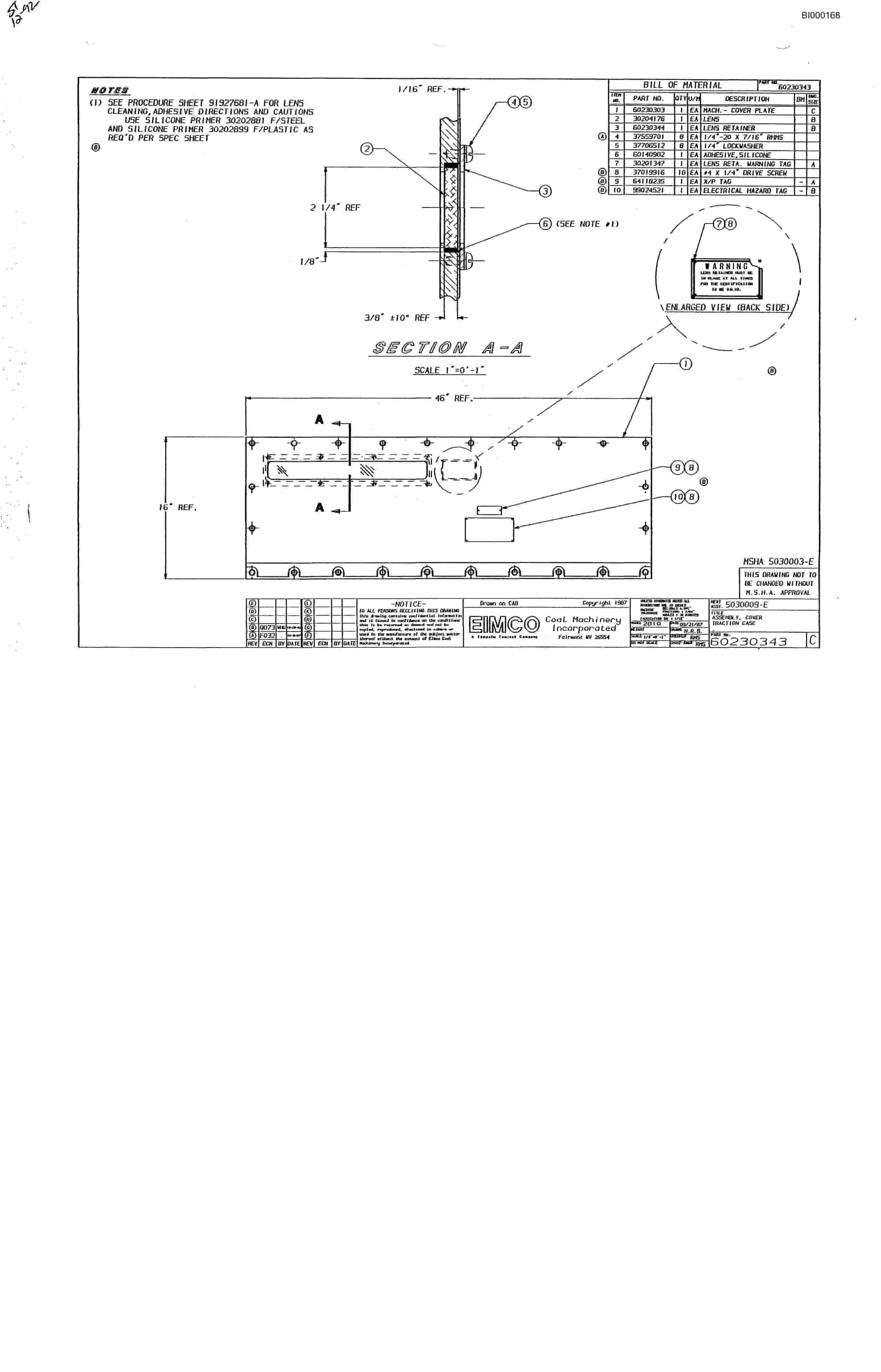 Bucyrus 2810-1 Miner Parts Catalog BI000168-2