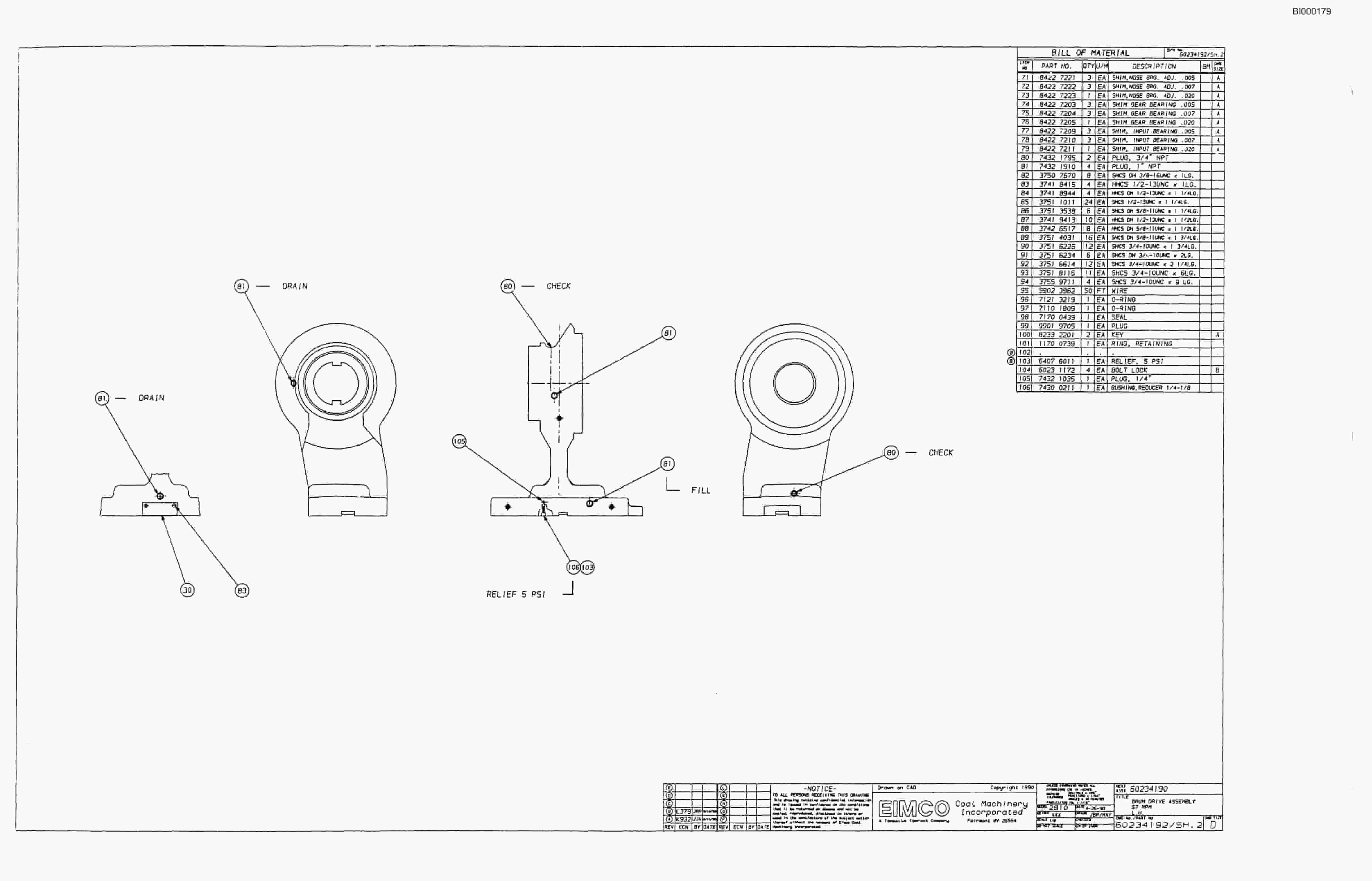 Bucyrus 2810-1 Miner Parts Catalog BI000179-4