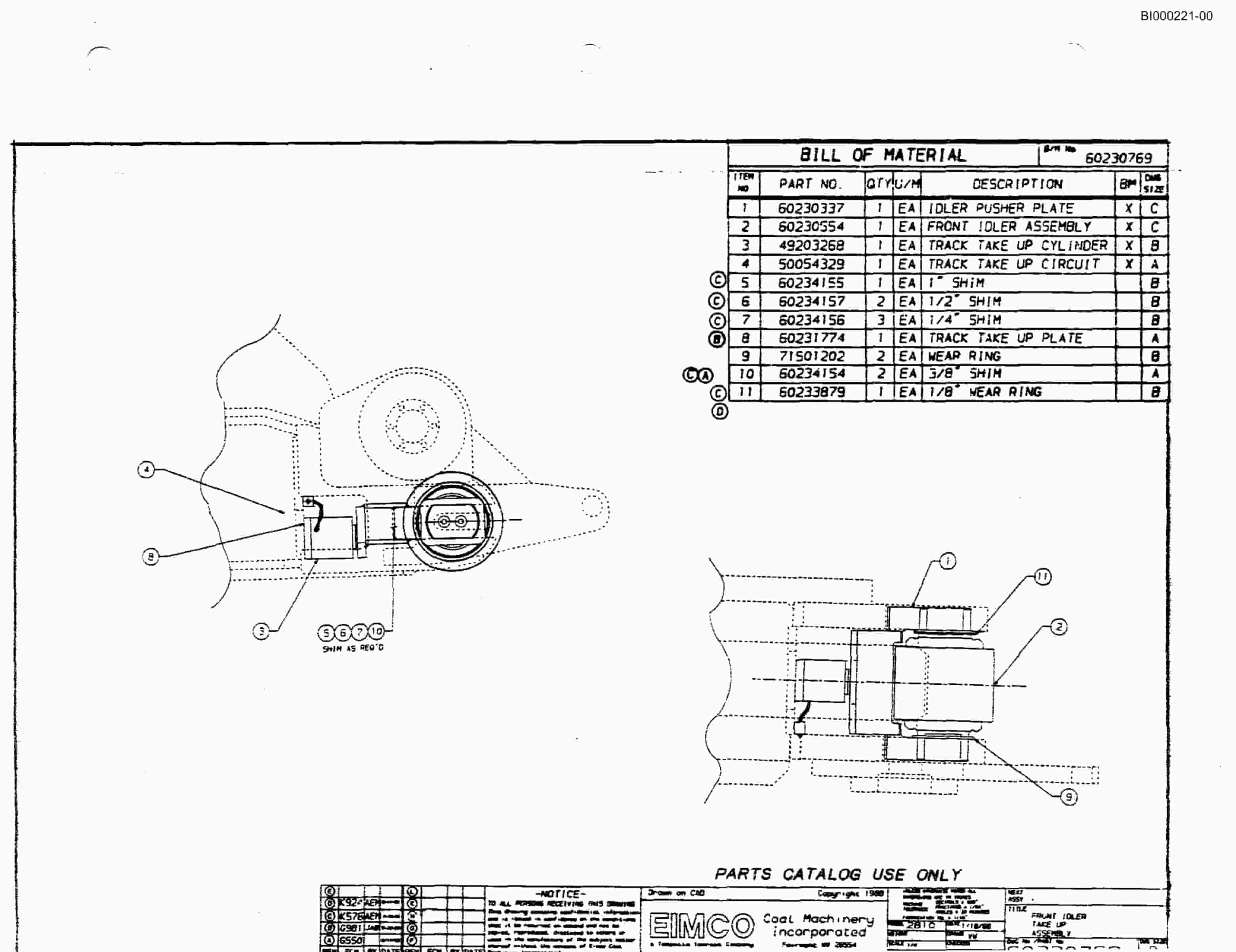 Bucyrus 2810-1 Miner Parts Catalog BI000221-3