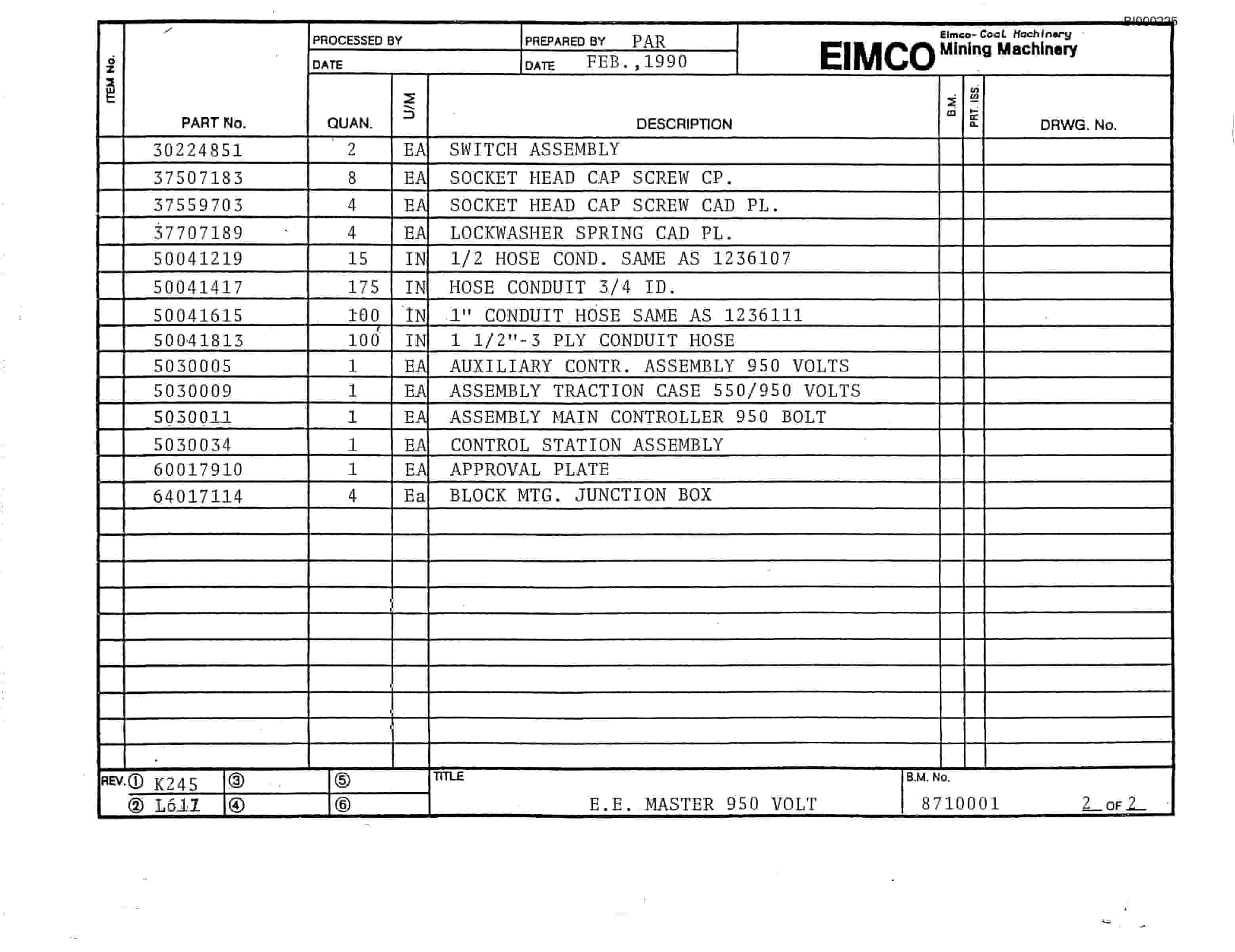 Bucyrus 2810-1 Miner Parts Catalog BI000225-2