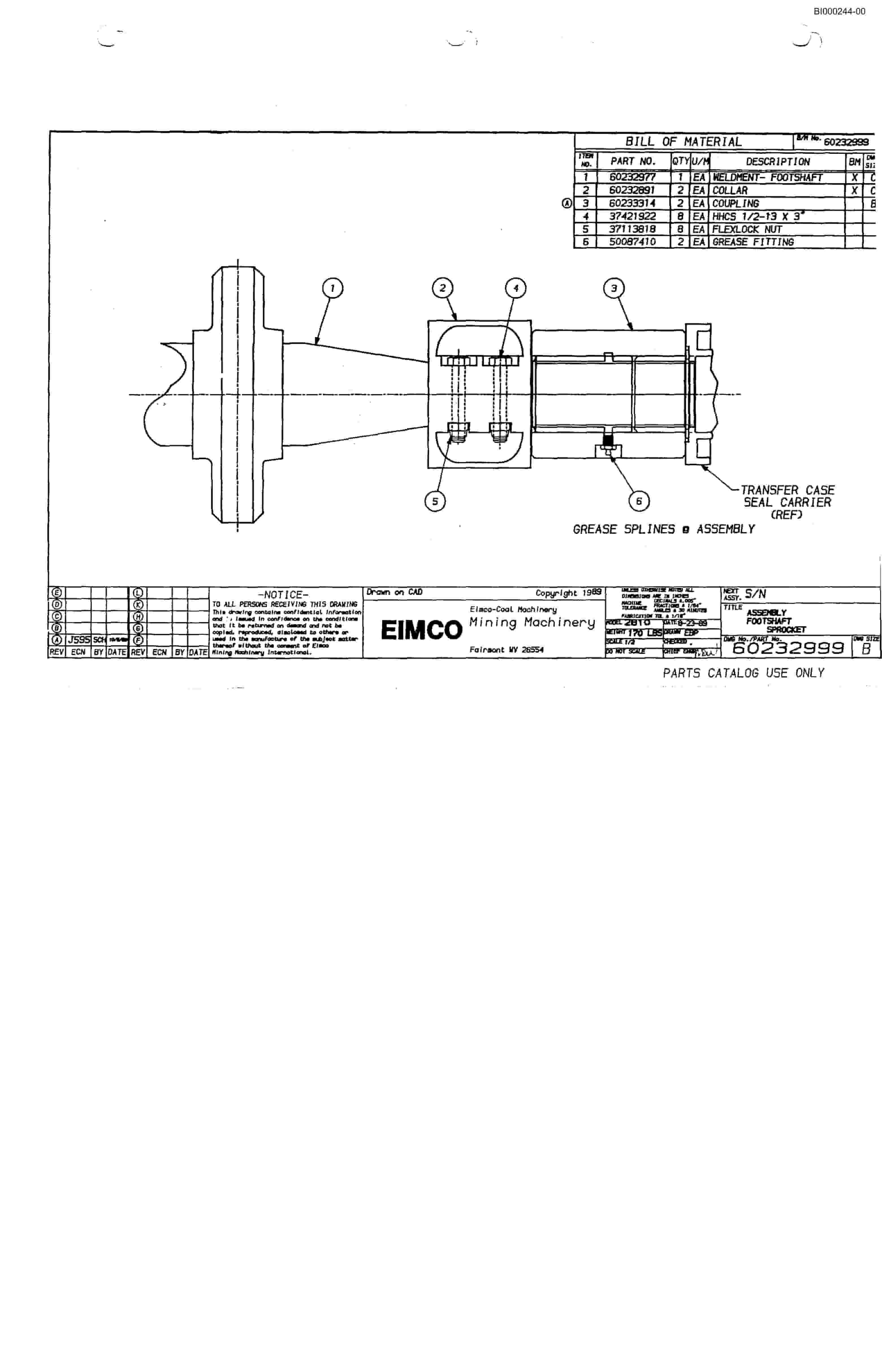 Bucyrus 2810-1 Miner Parts Catalog BI000244-5