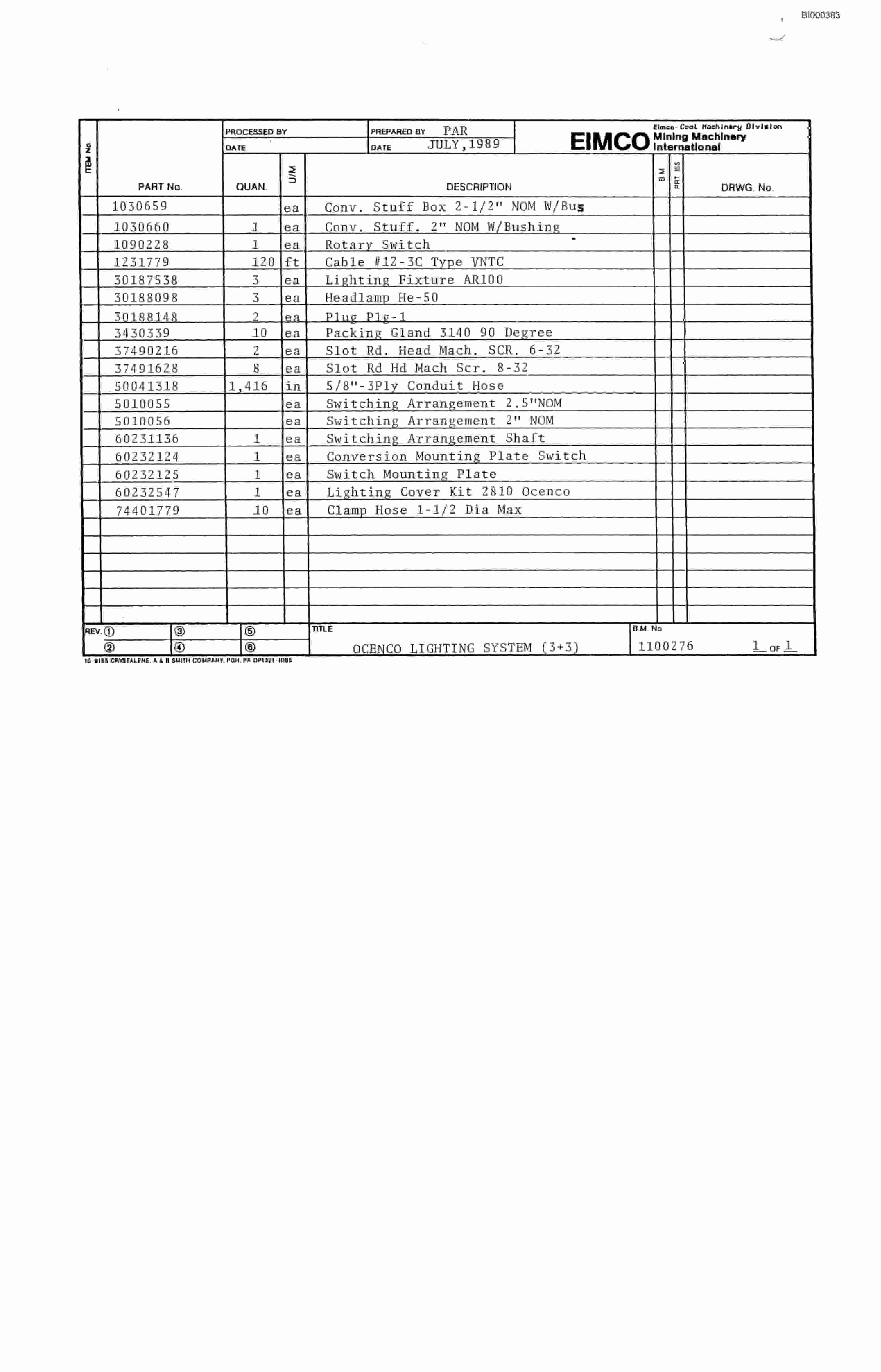 Bucyrus 2810-1 Miner Parts Catalog BI000383-5