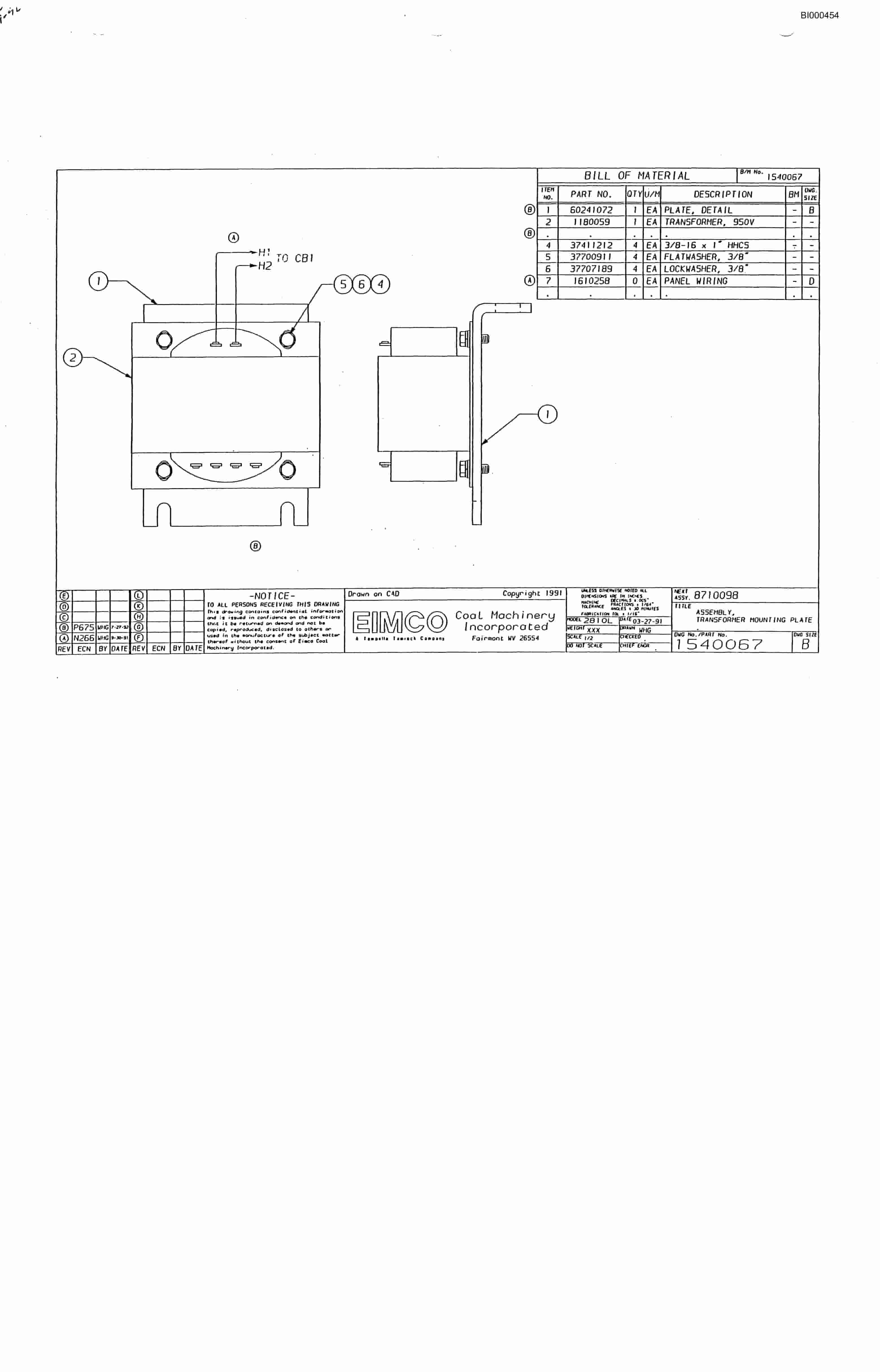 Bucyrus 2810-1 Miner Parts Catalog BI000454-5