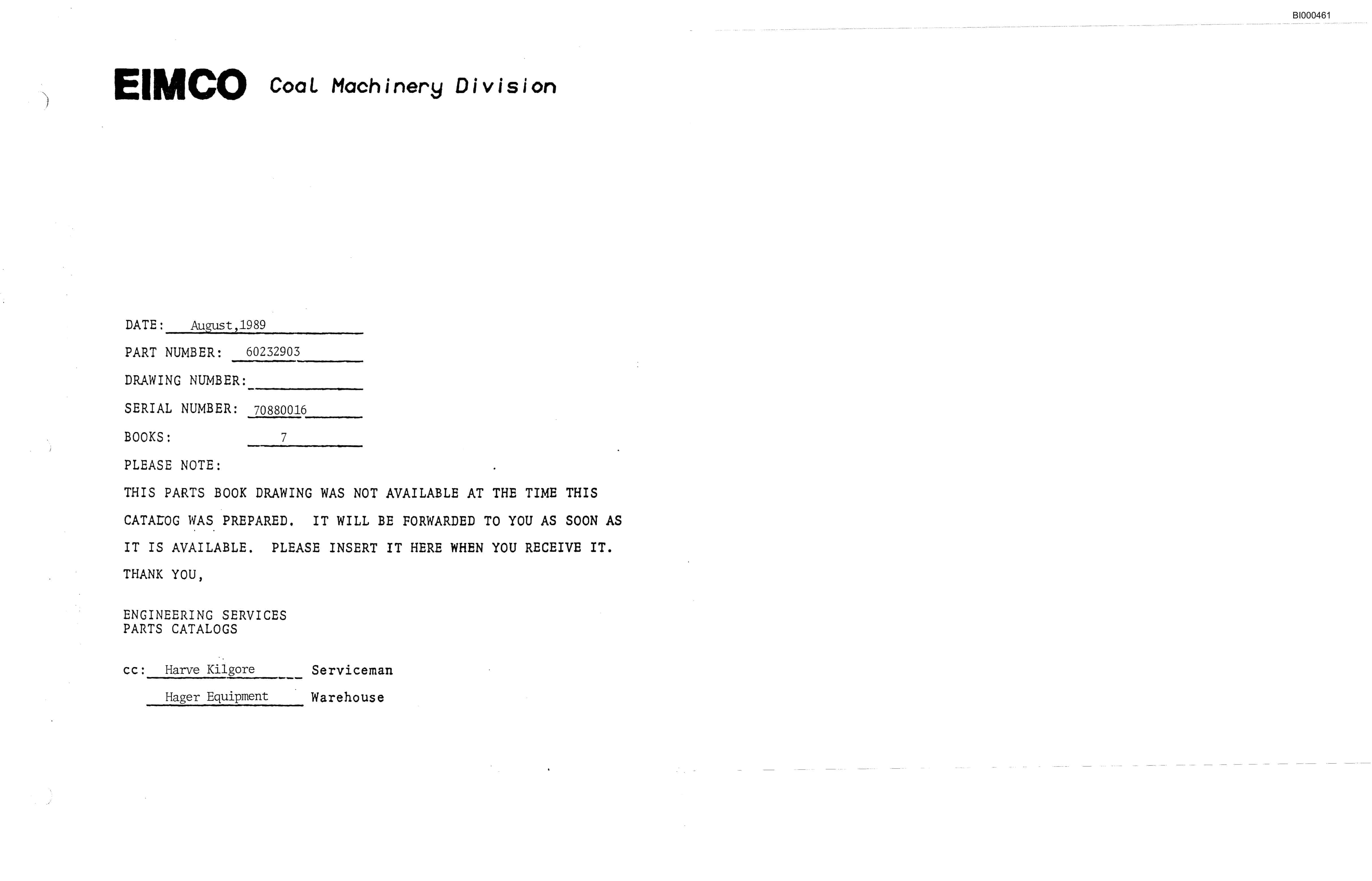 Bucyrus 2810-1 Miner Parts Catalog BI000461-2