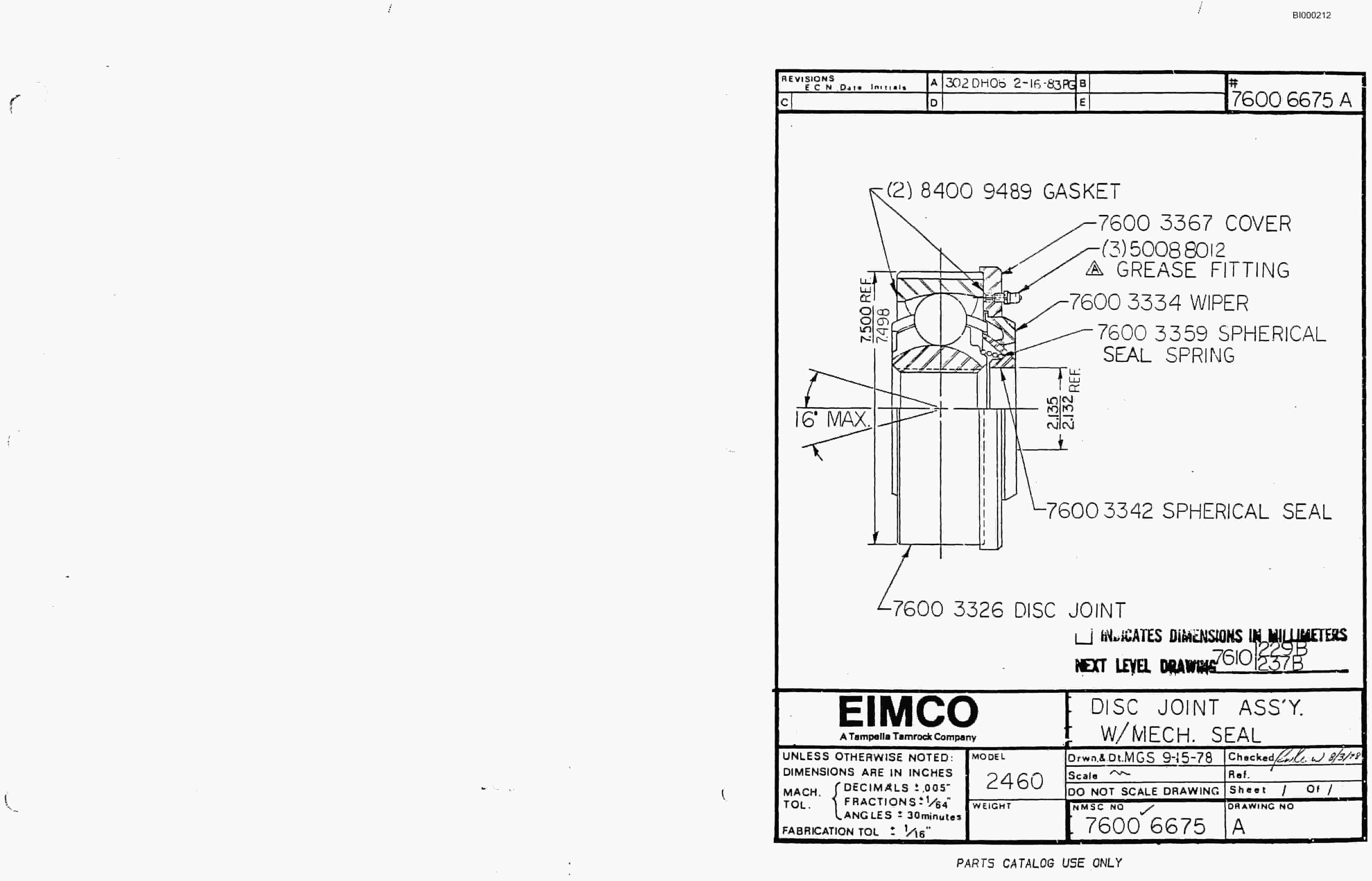 Bucyrus 2810-2 Drum Miner Parts Catalog BI000212-5