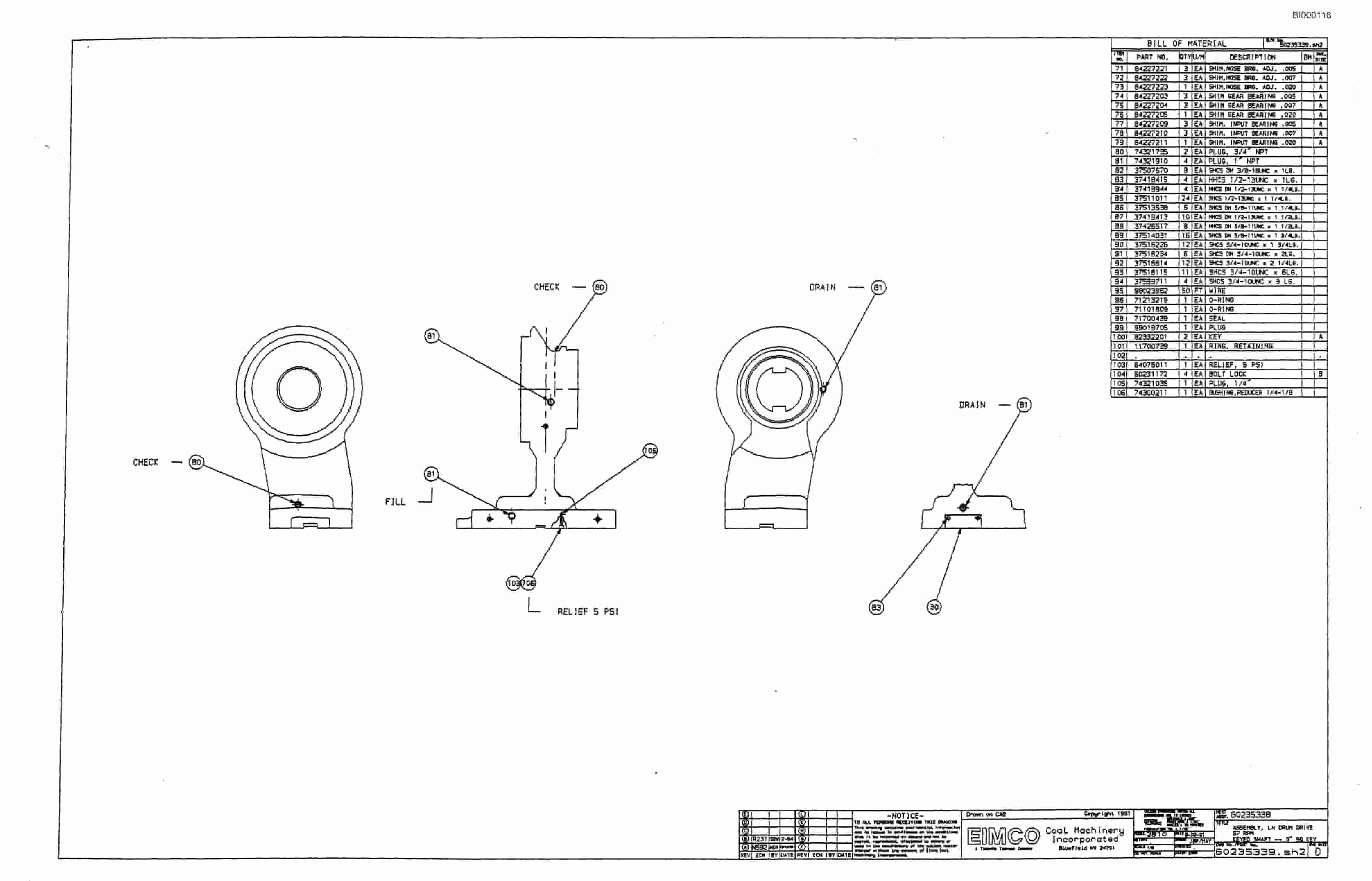 Bucyrus 2810-2 Miner Parts Catalog BI000116-4