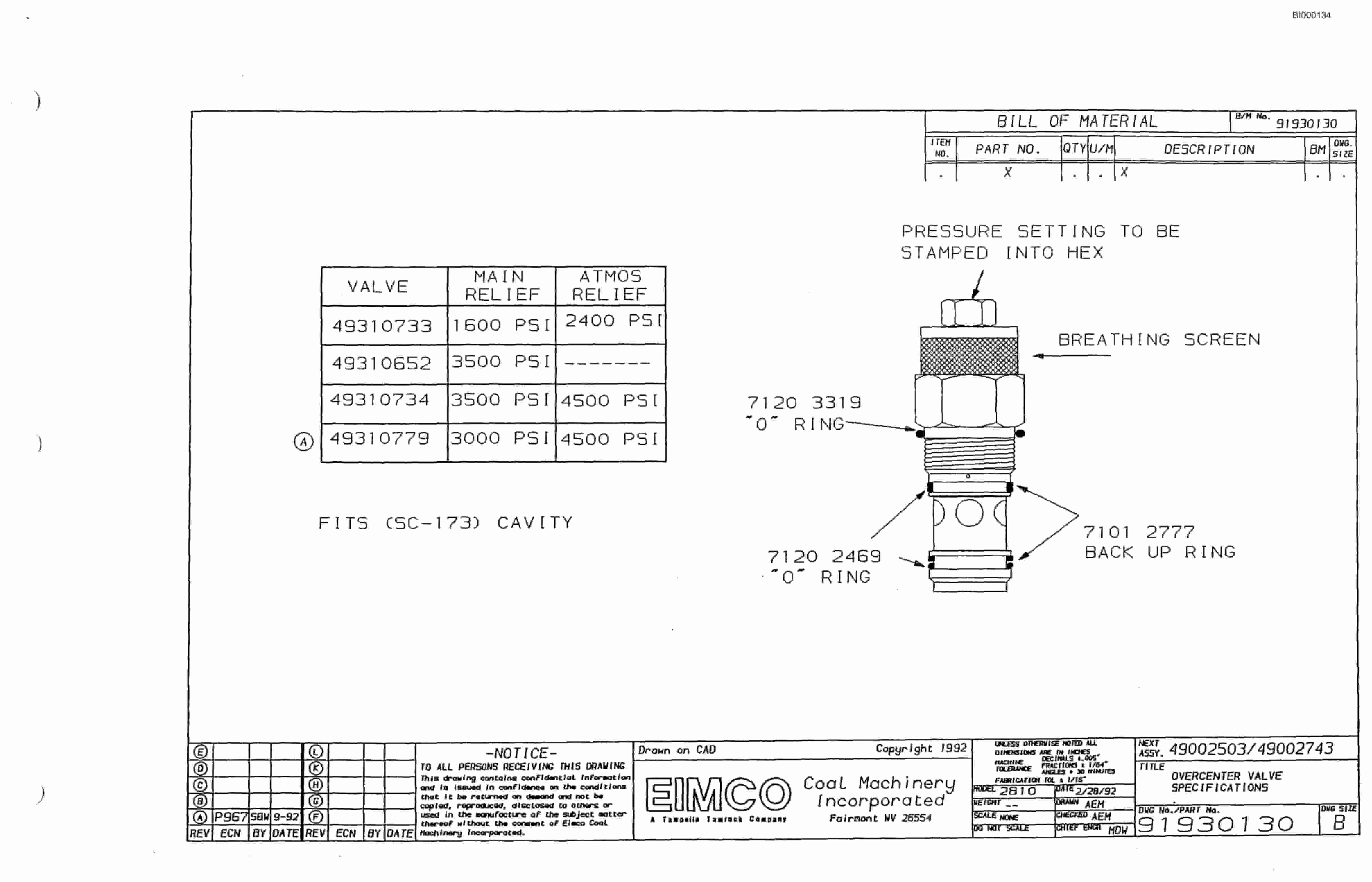 Bucyrus 2810-2 Miner Parts Catalog BI000134-2