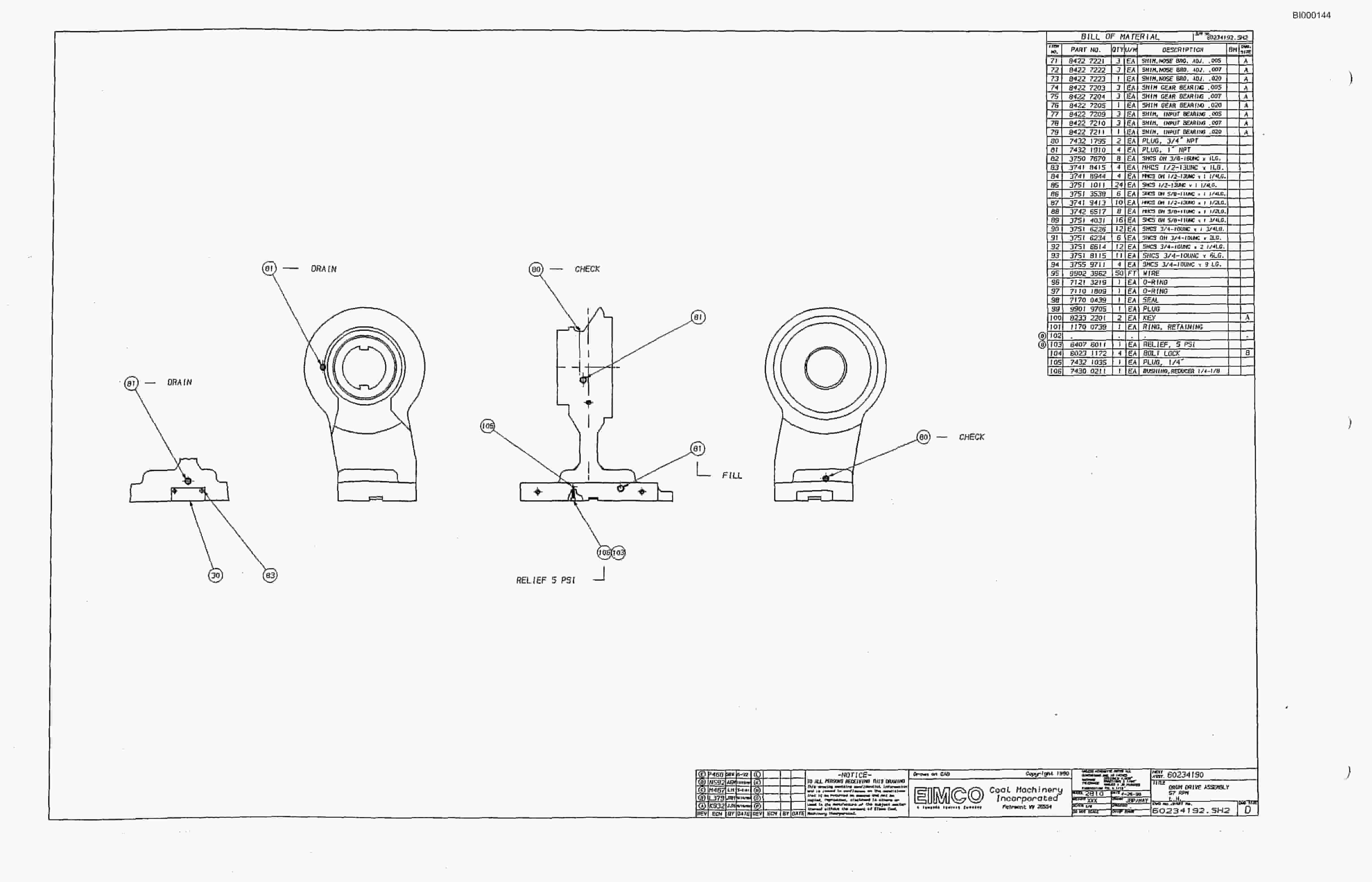 Bucyrus 2810-2 Miner Parts Catalog BI000144-5