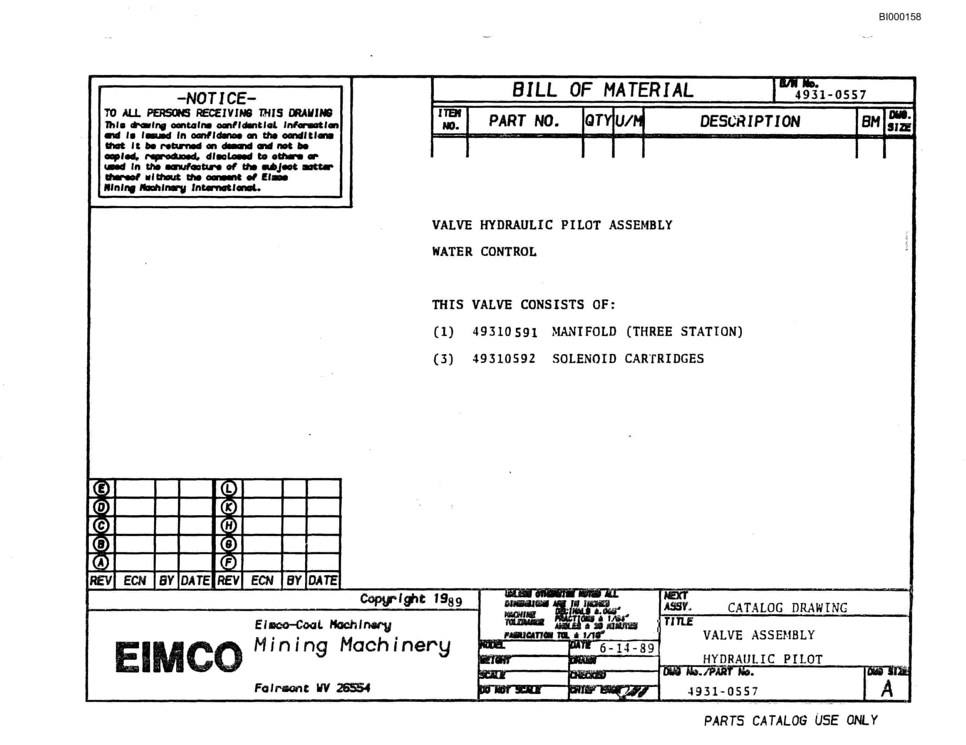Bucyrus 2810-2 Miner Parts Catalog BI000158-2