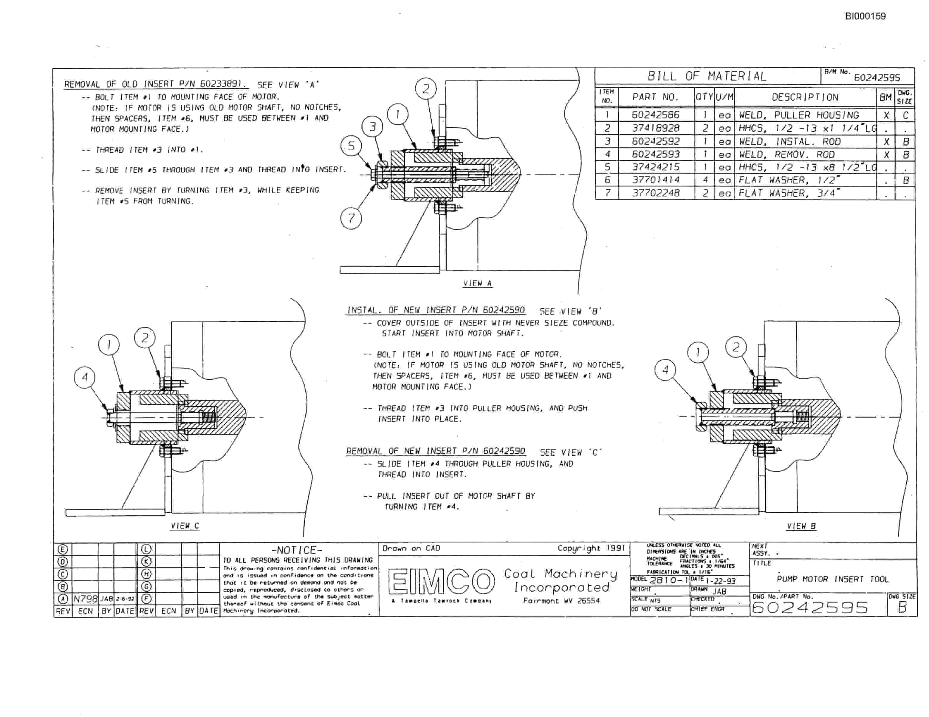Bucyrus 2810-2 Miner Parts Catalog BI000159-2