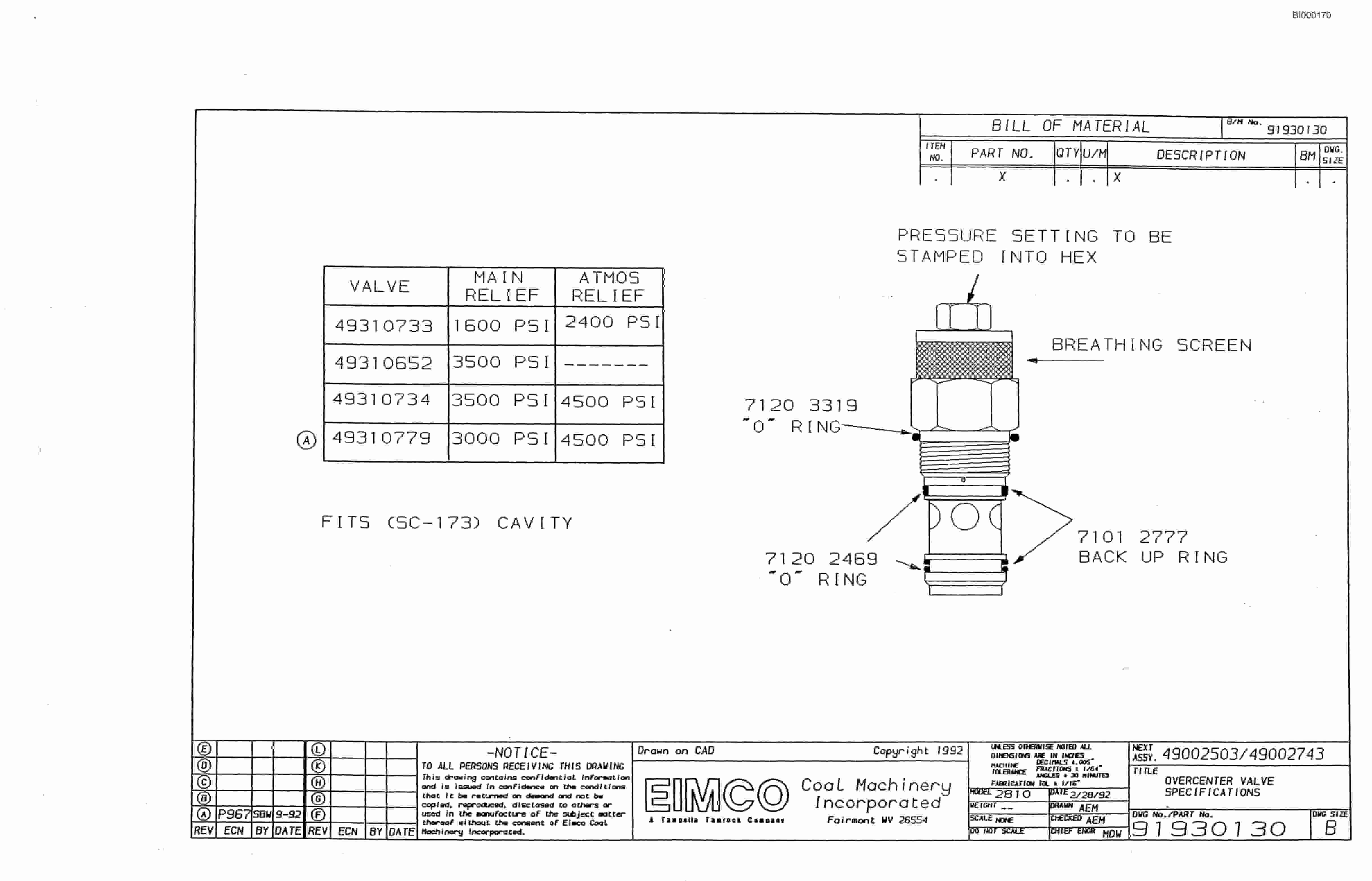 Bucyrus 2810-2 Miner Parts Catalog BI000170-2