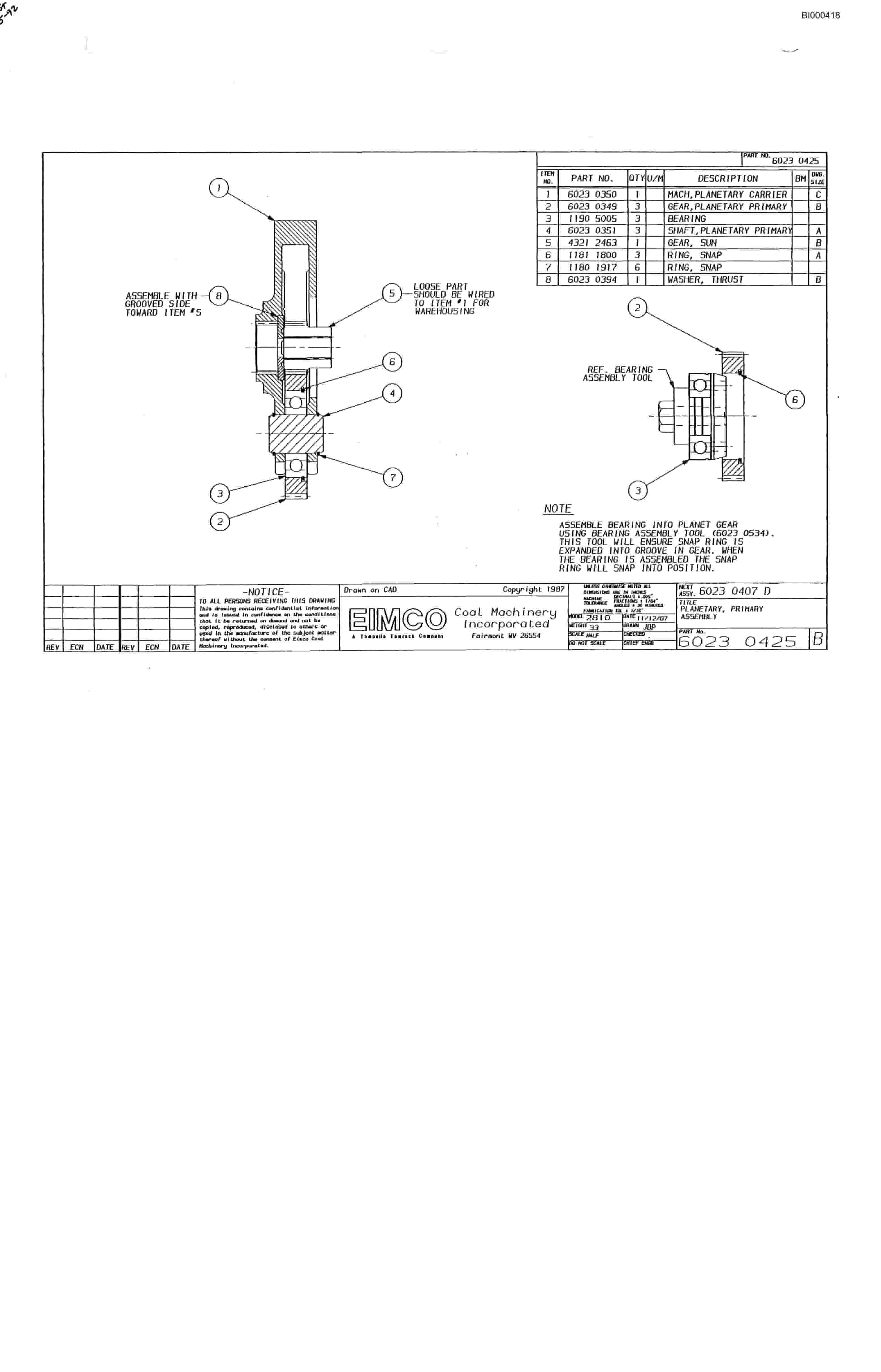 Bucyrus 2810-2 Miner Parts Catalog BI000418-4