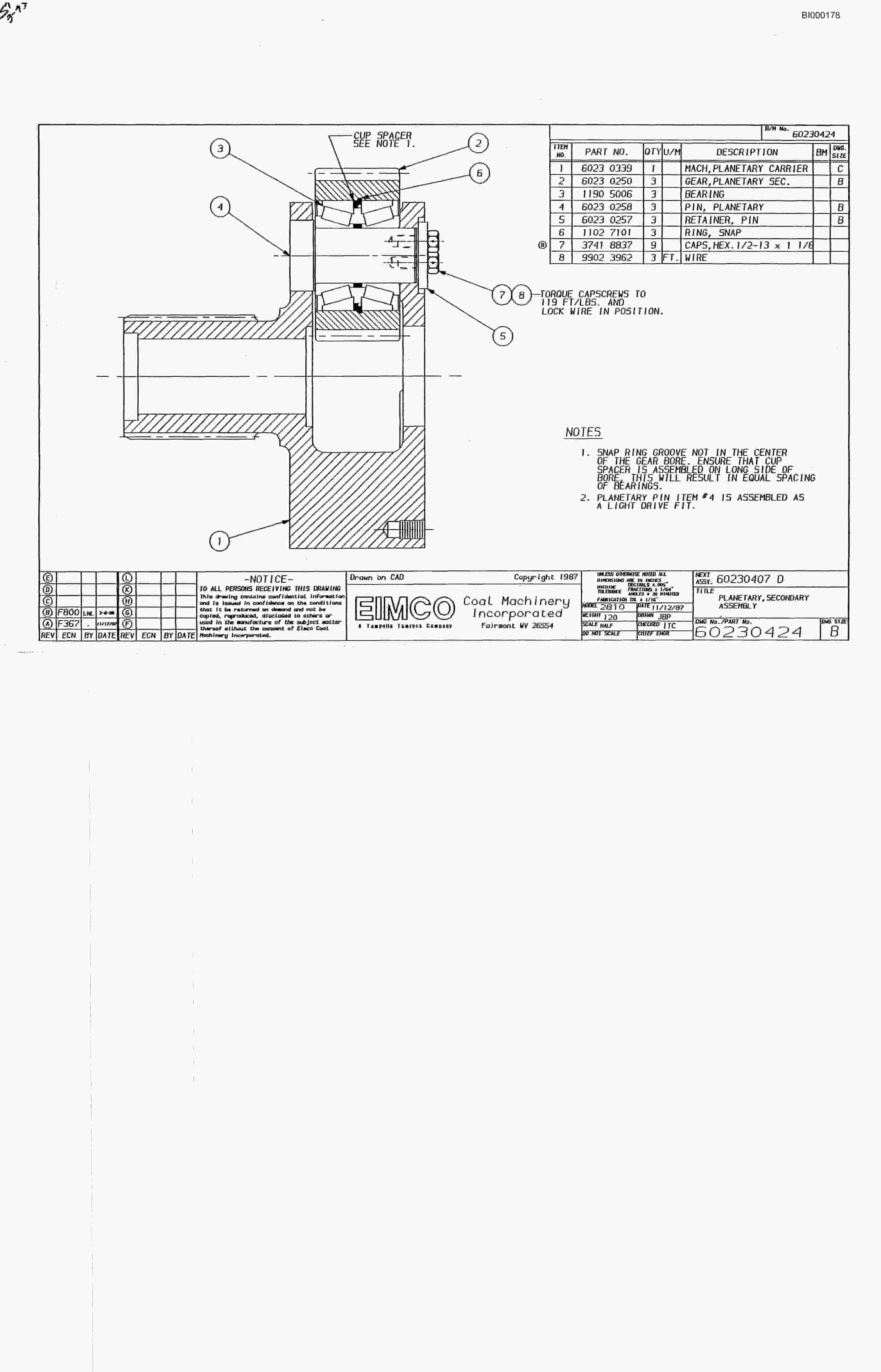 Bucyrus 2810-3 Miner Parts Catalog BI000178-3