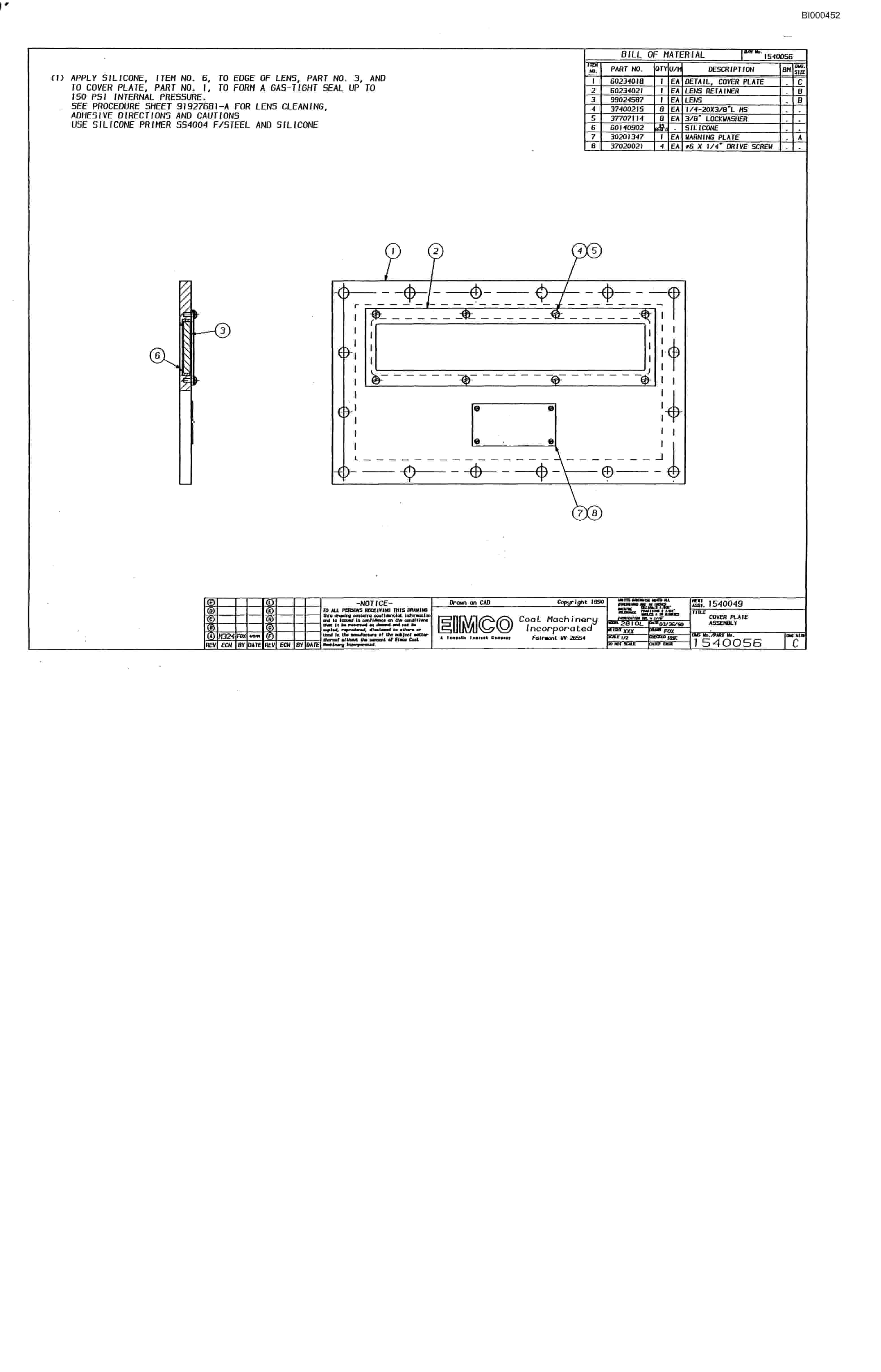 Bucyrus 2810-3 Miner Parts Catalog BI000452-4