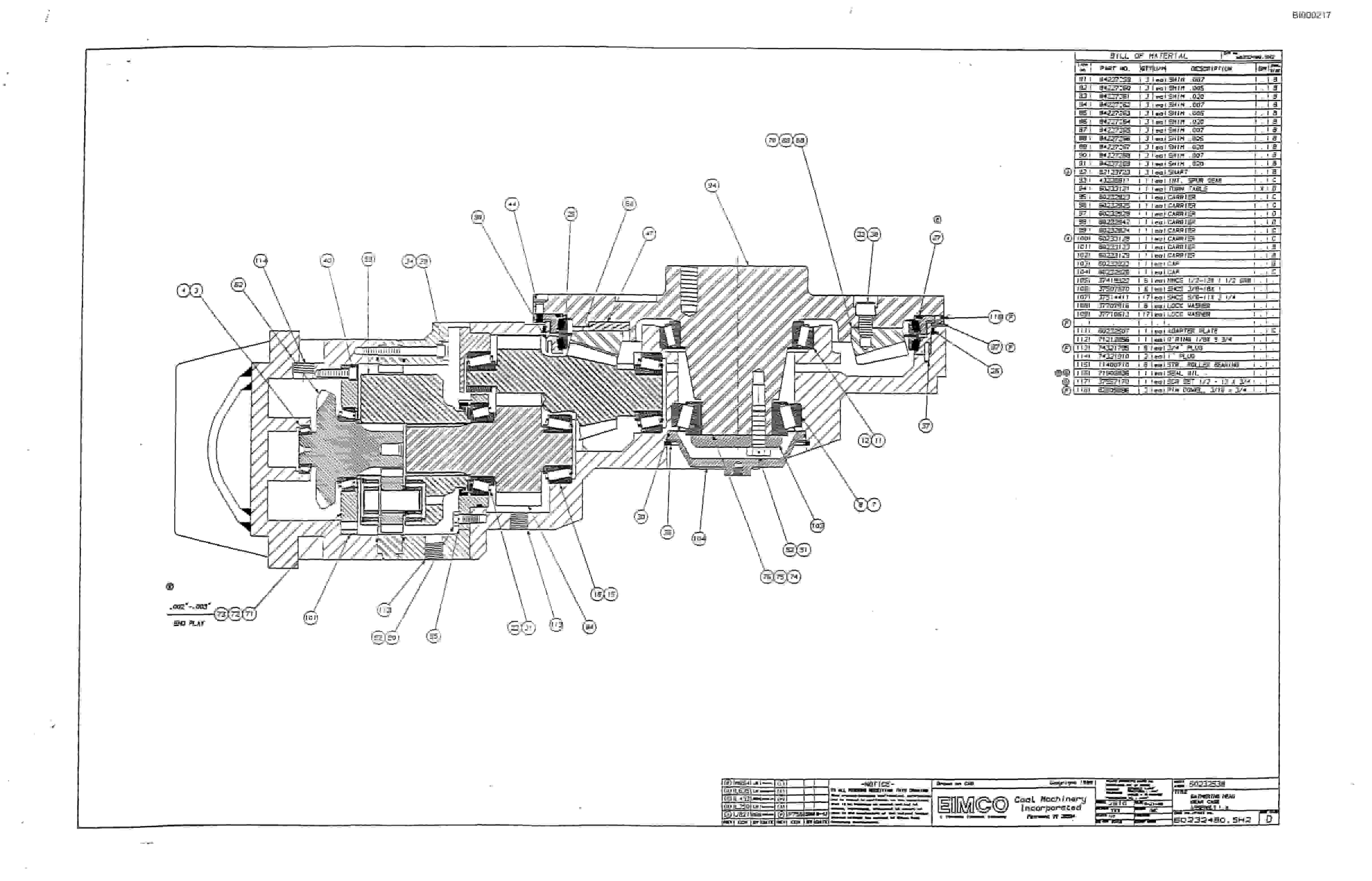 Bucyrus 2810 Dash One Miner Parts Catalog BI000217-5