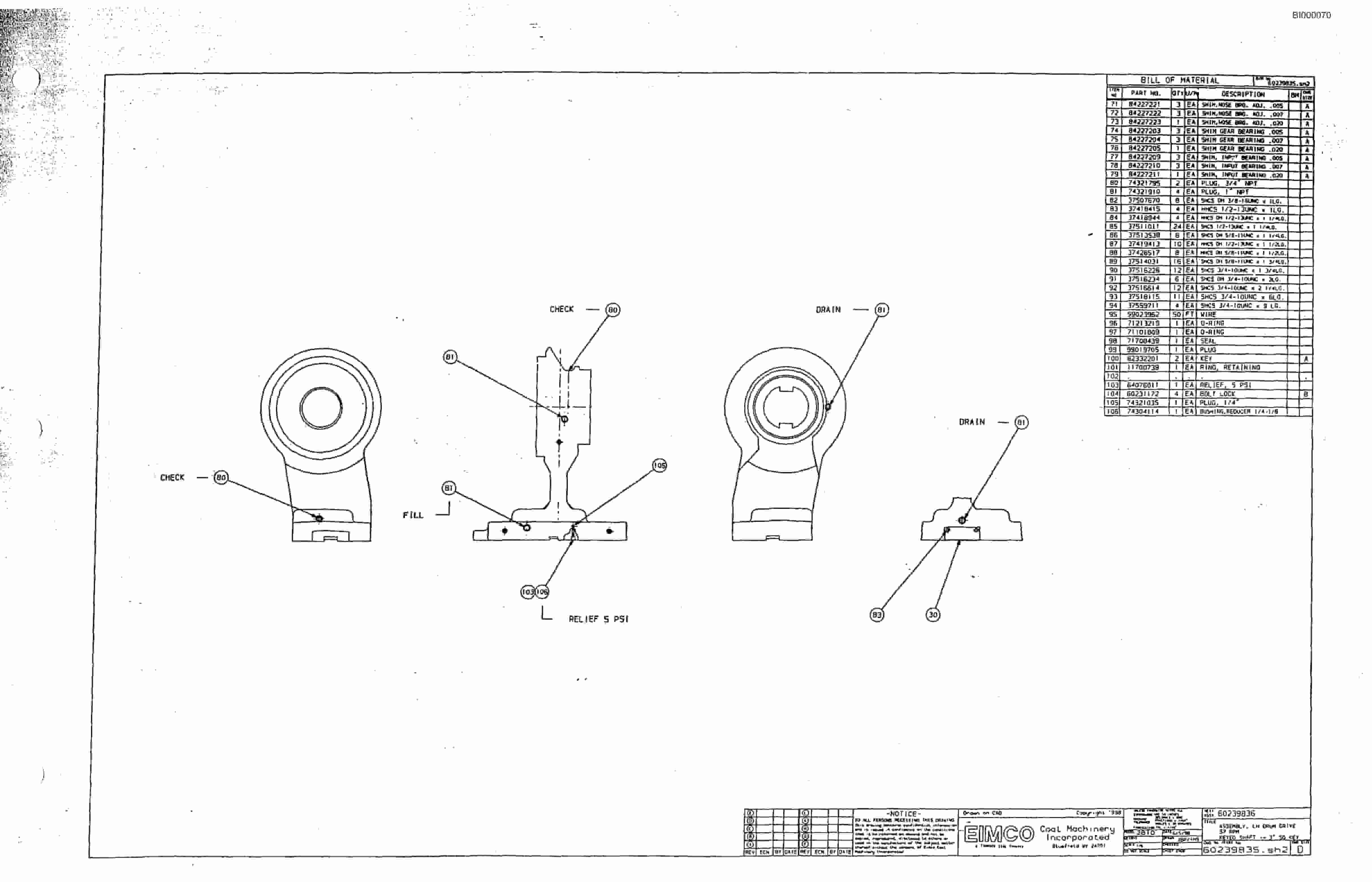 Bucyrus 2810 Dash Three Miner Parts Catalog BI000070-4