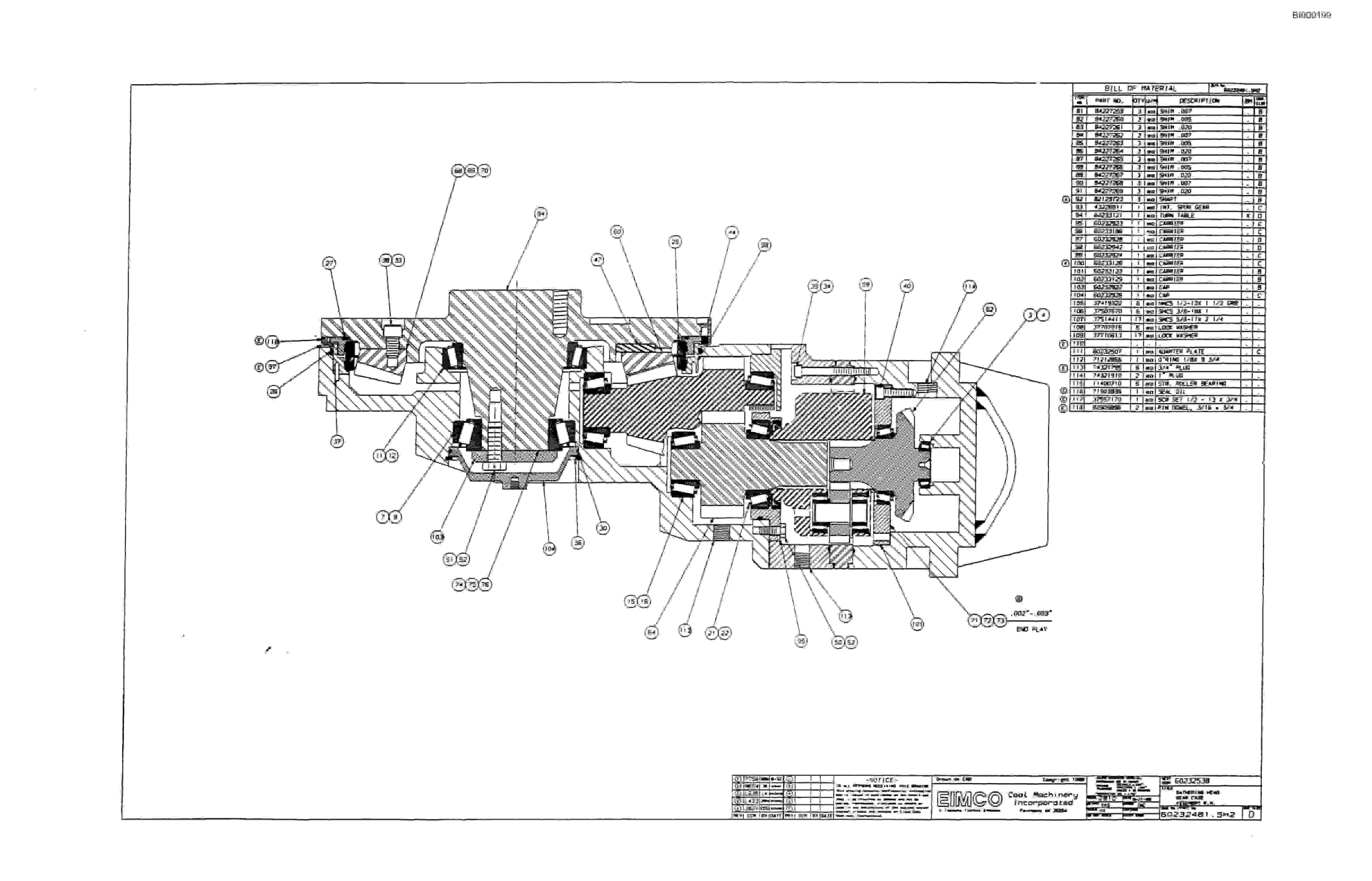 Bucyrus 2810 Dash Three Miner Parts Catalog BI000199-5