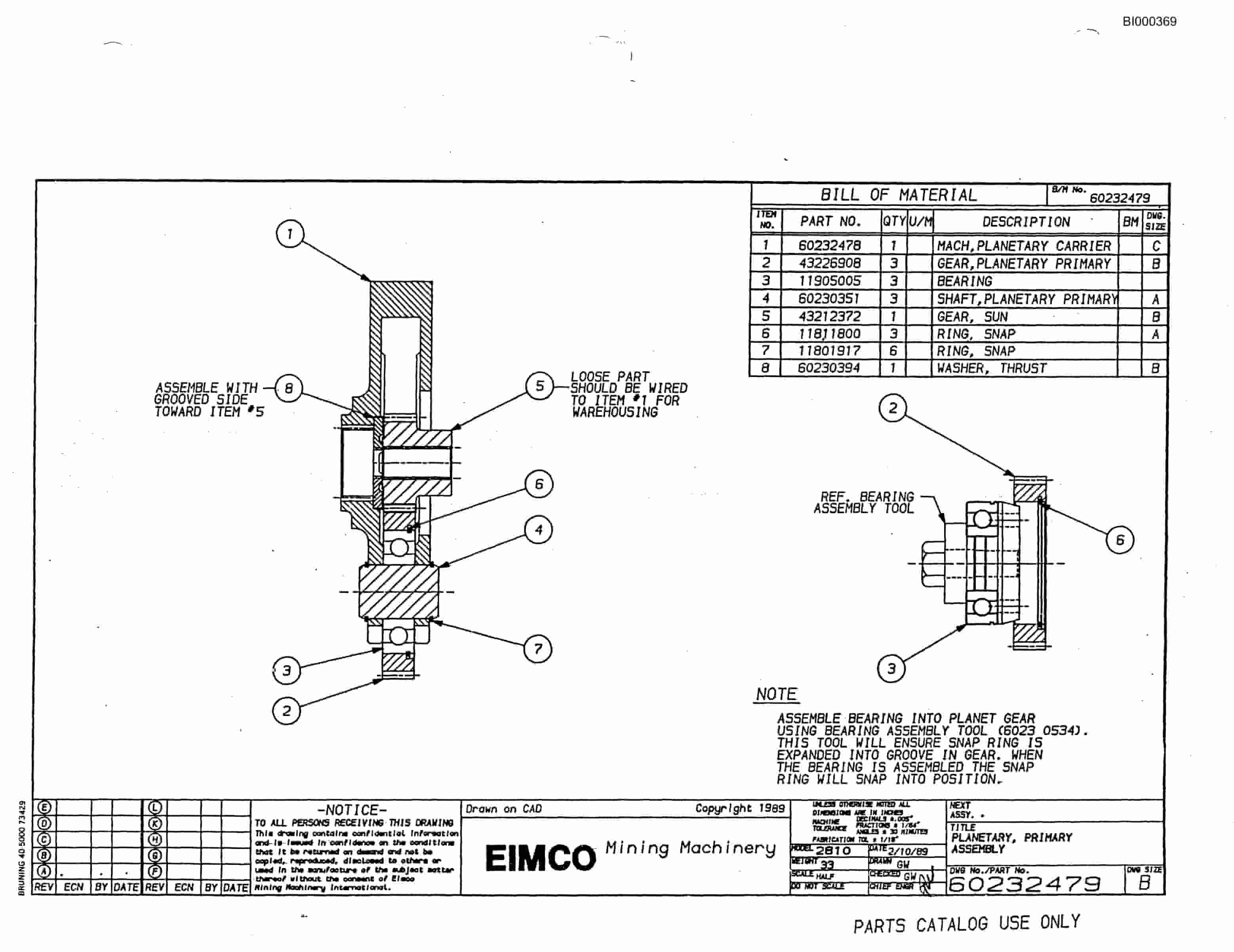 Bucyrus 2810 Miner Parts Catalog BI000369-3