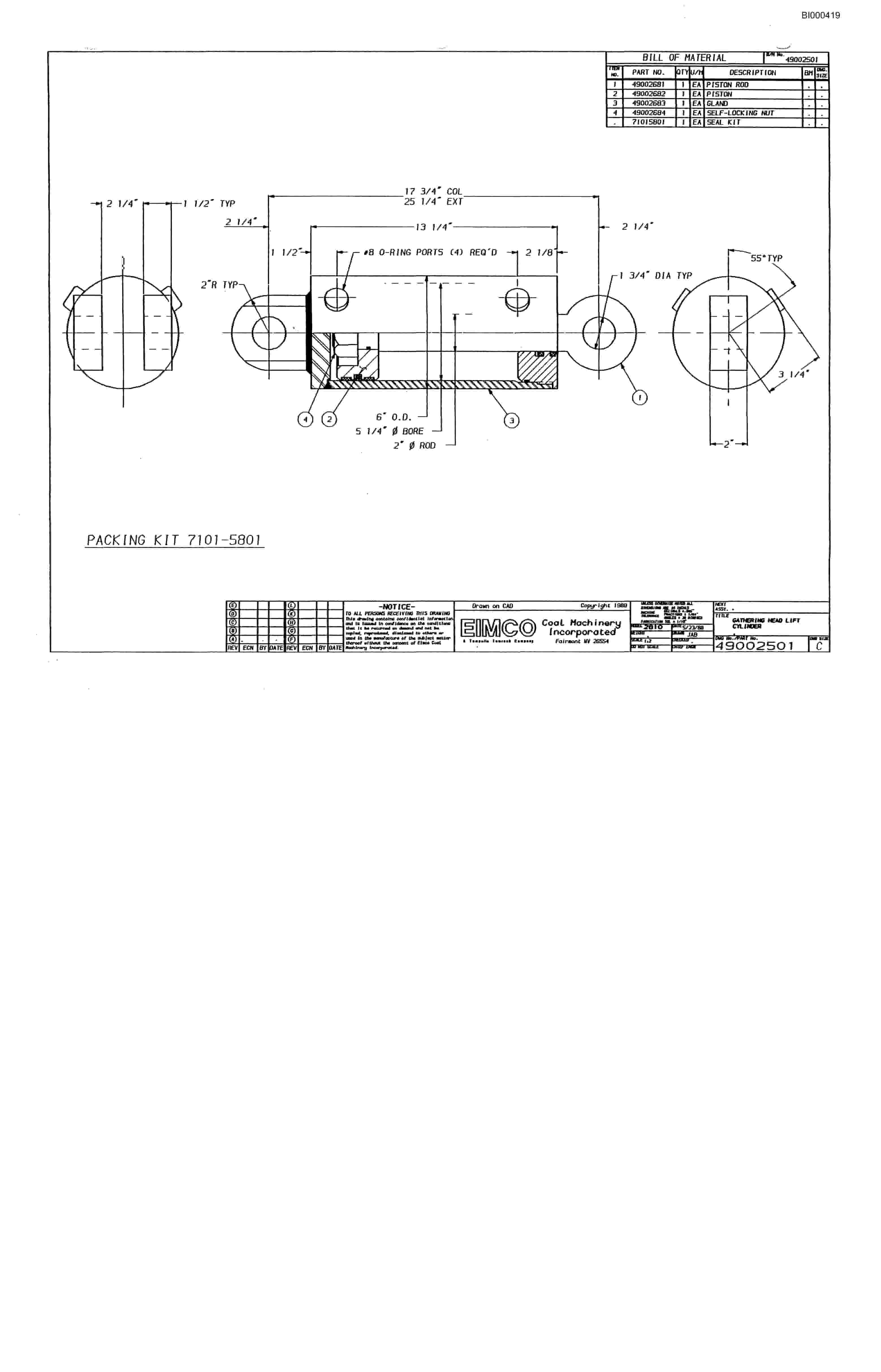 Bucyrus 2810 Miner Parts Catalog BI000419-2