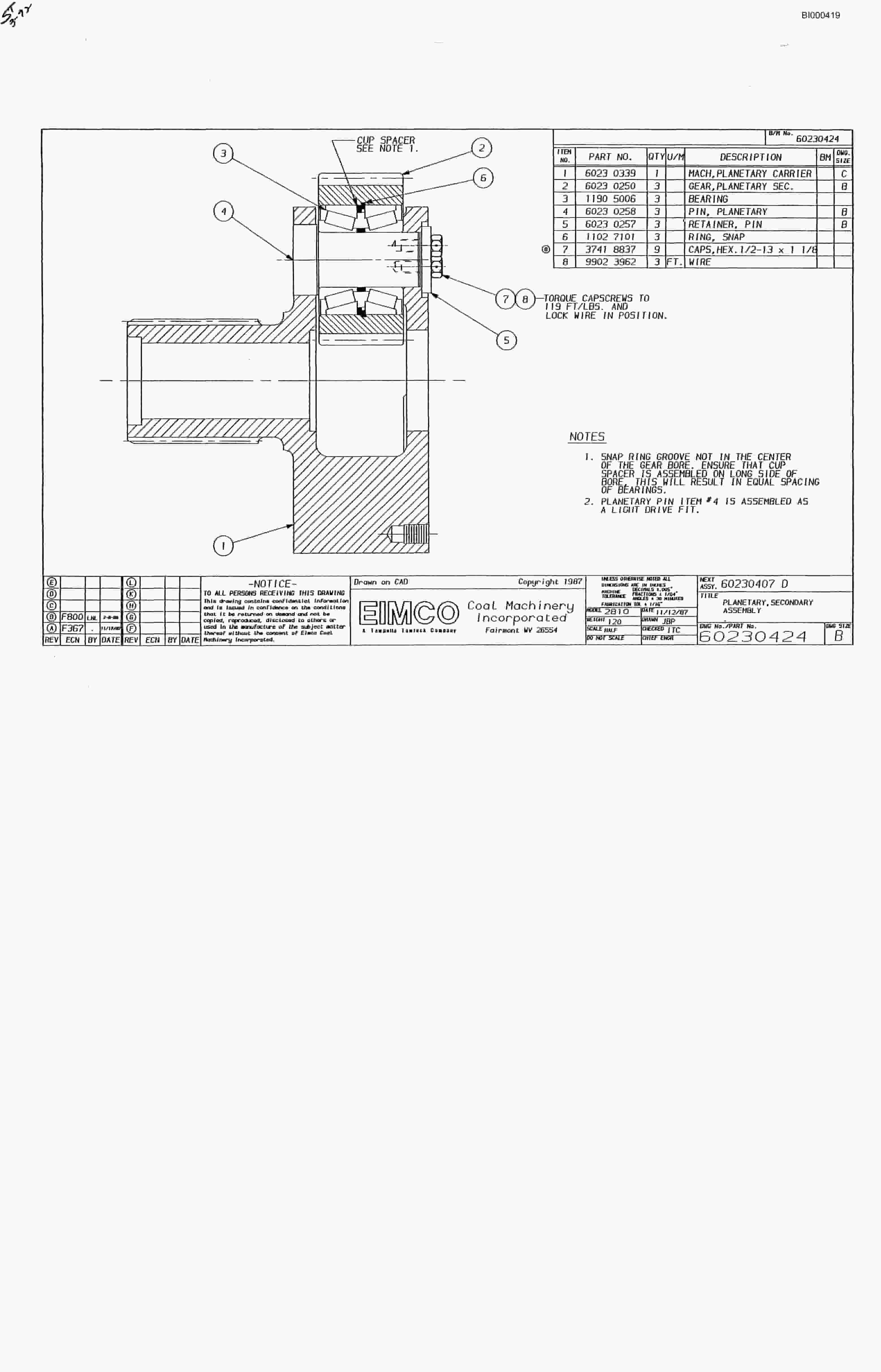 Bucyrus 2810 Miner Parts Catalog BI000419-3