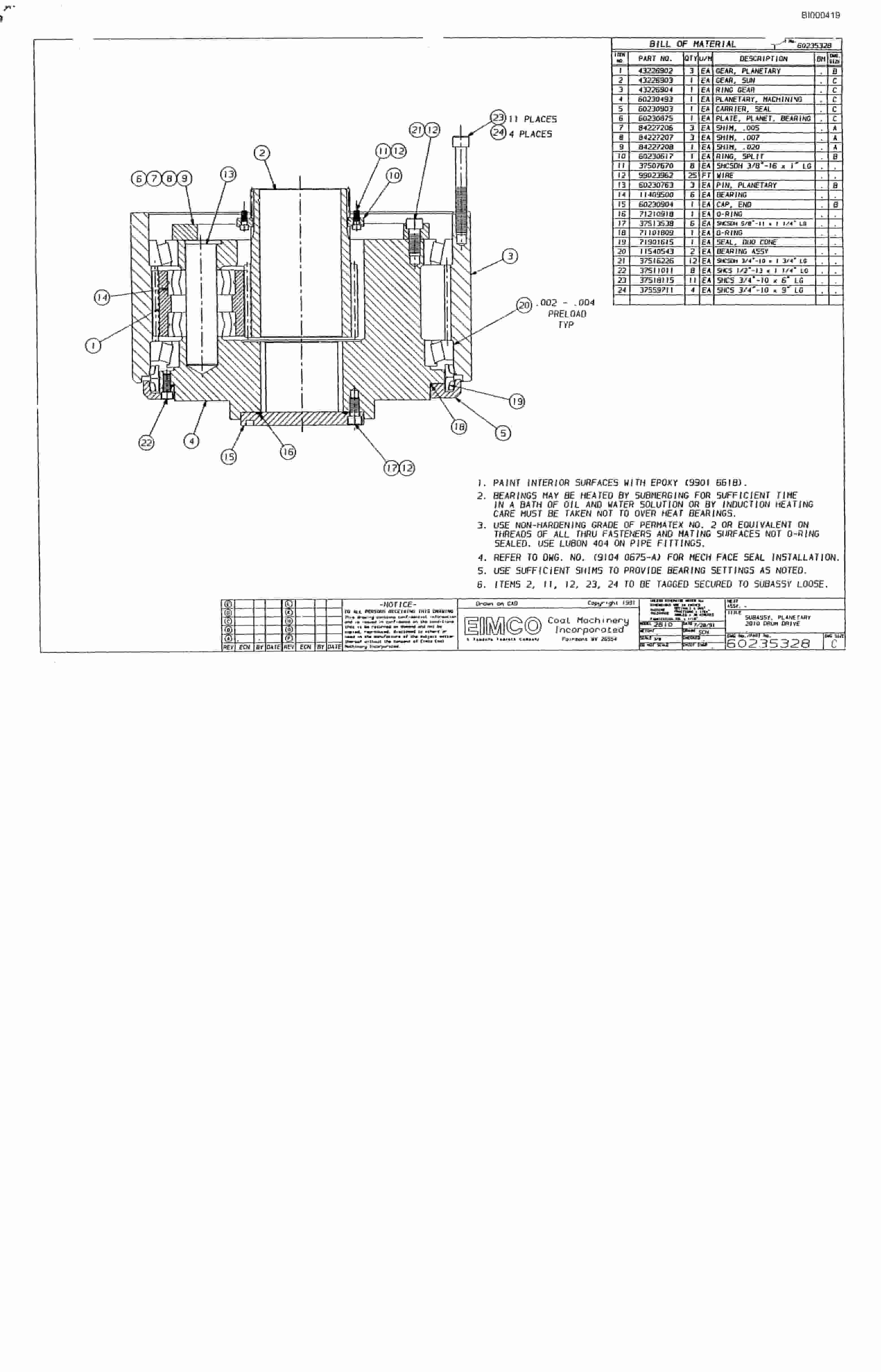 Bucyrus 2810 Miner Parts Catalog BI000419-4