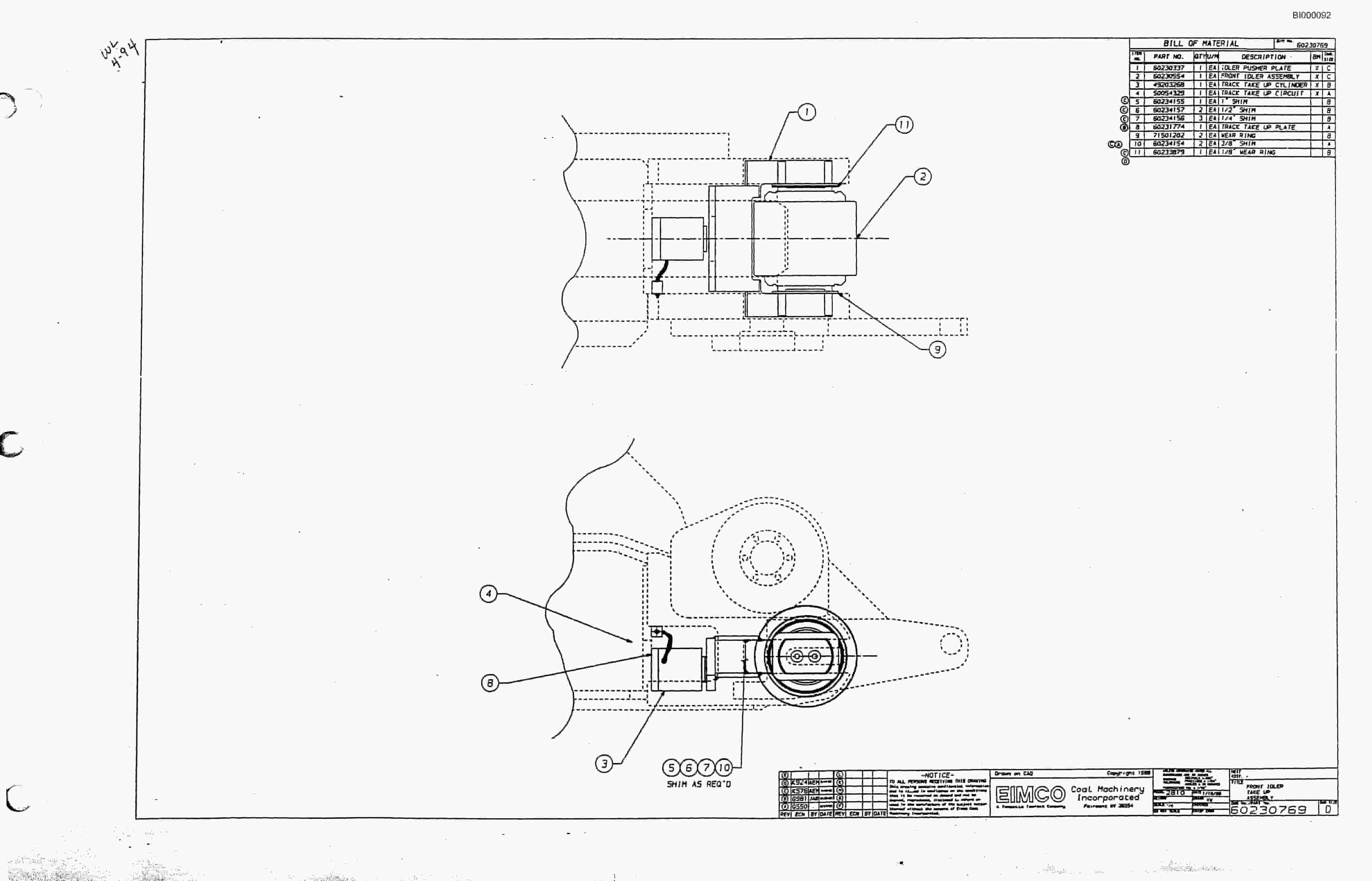 Bucyrus 2810 Wethead Miner Parts Catalog BI000092-4