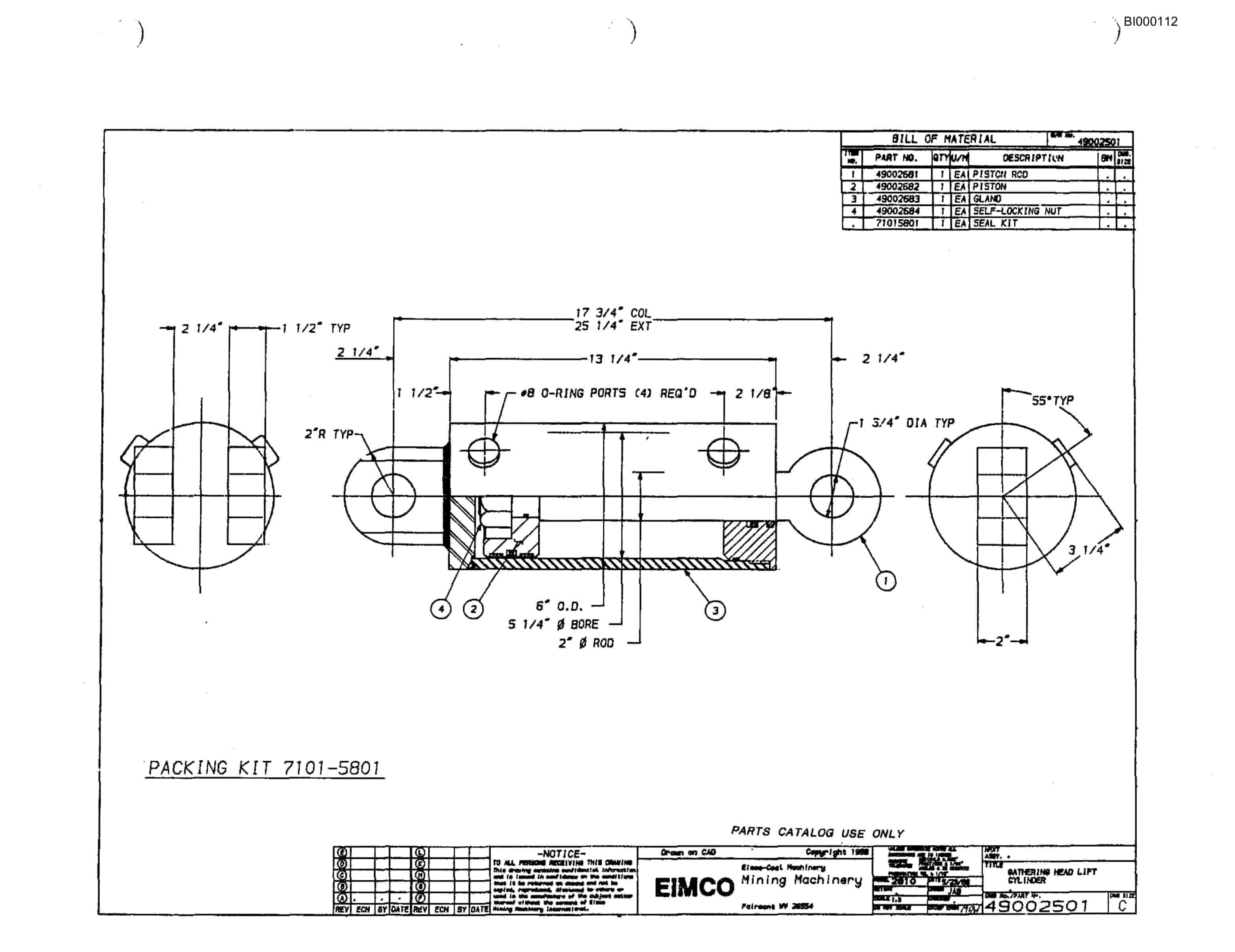 Bucyrus 2810L Drum Miner Parts Catalog BI000112-2