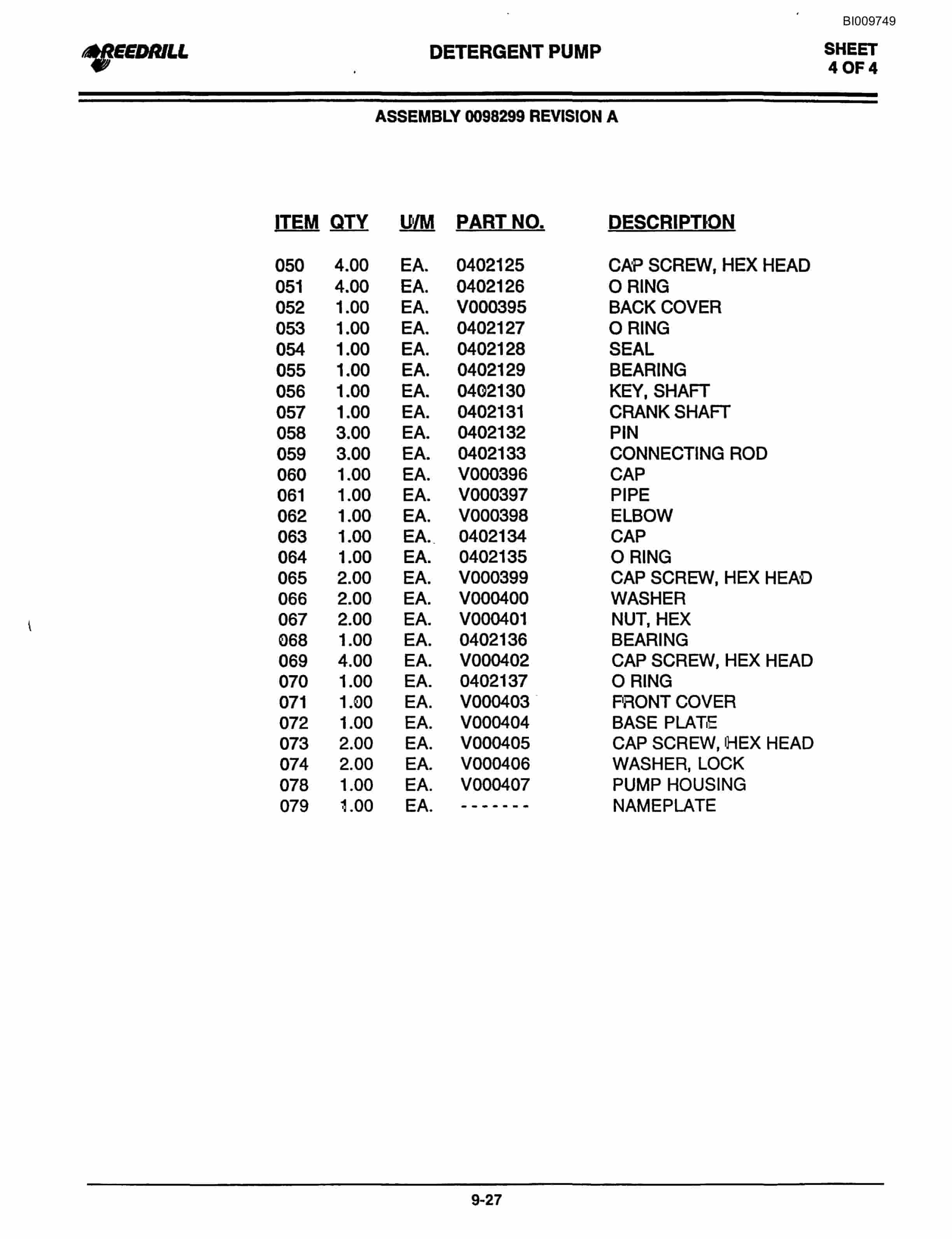 Bucyrus 300, 400 Hydraulic Track Drill Parts Catalog BI009749-4