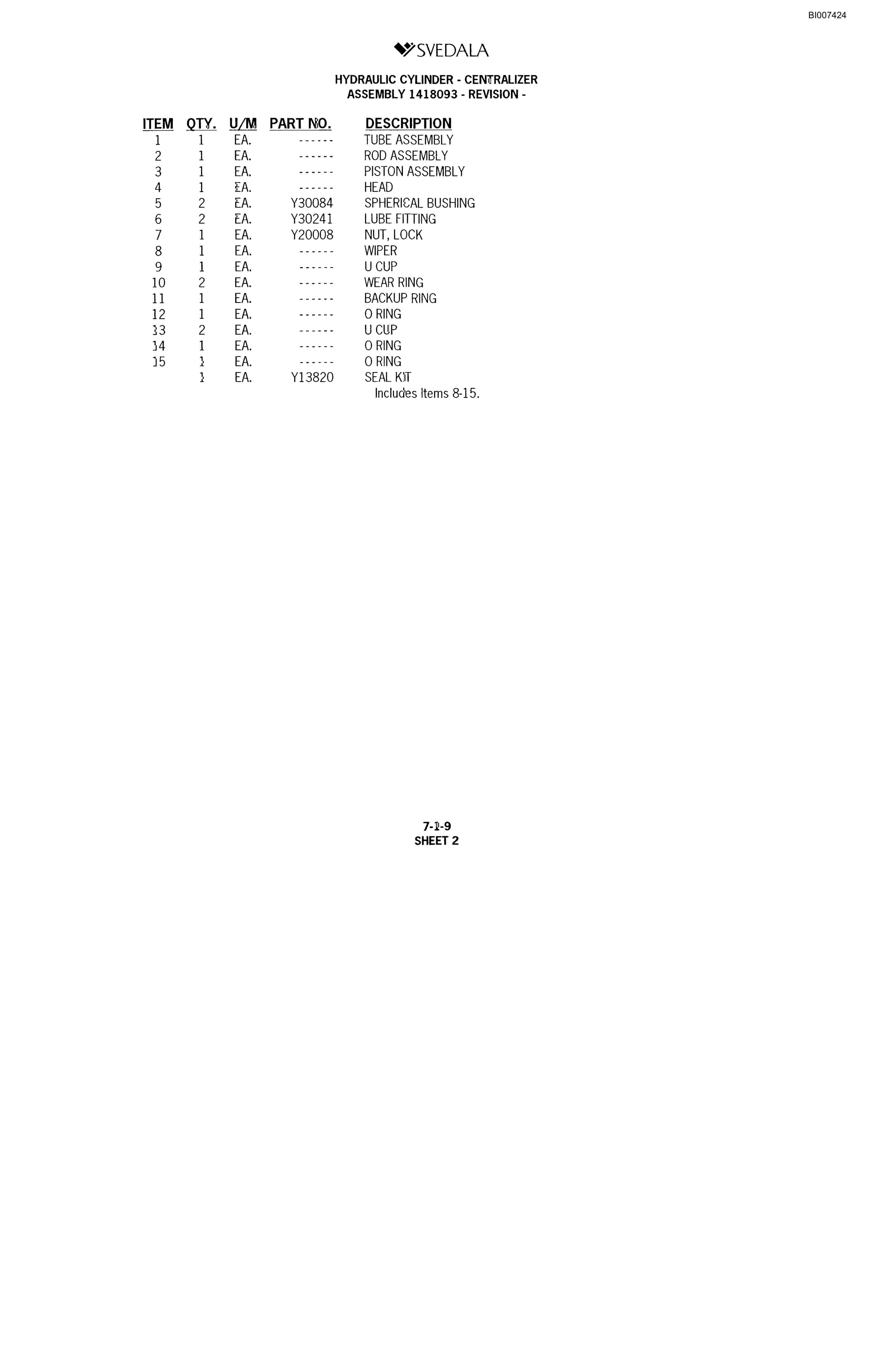 Bucyrus 300 Hydraulic Track Drill Parts Catalog BI007424-3