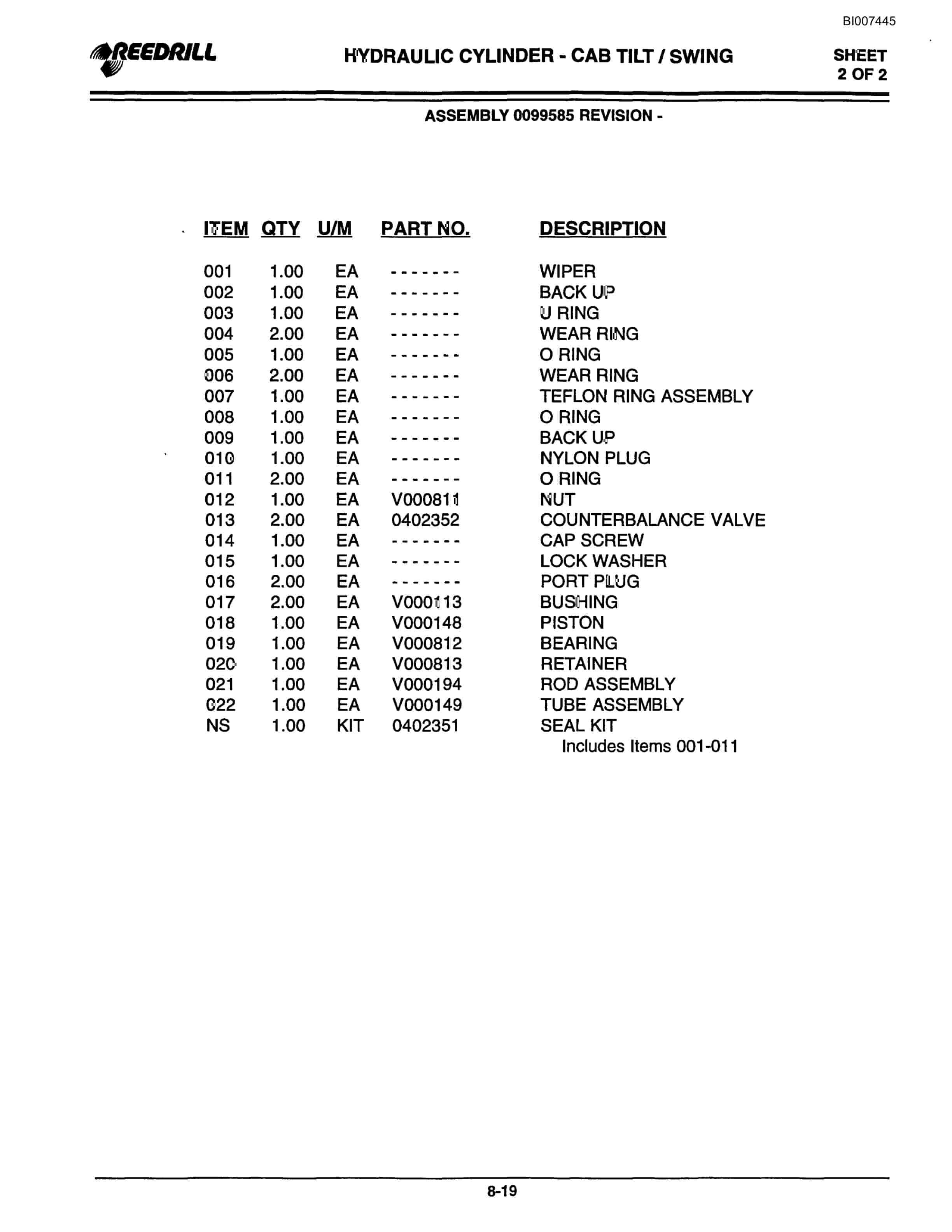 Bucyrus 300 Hydraulic Track Drill Parts Catalog BI007445-4