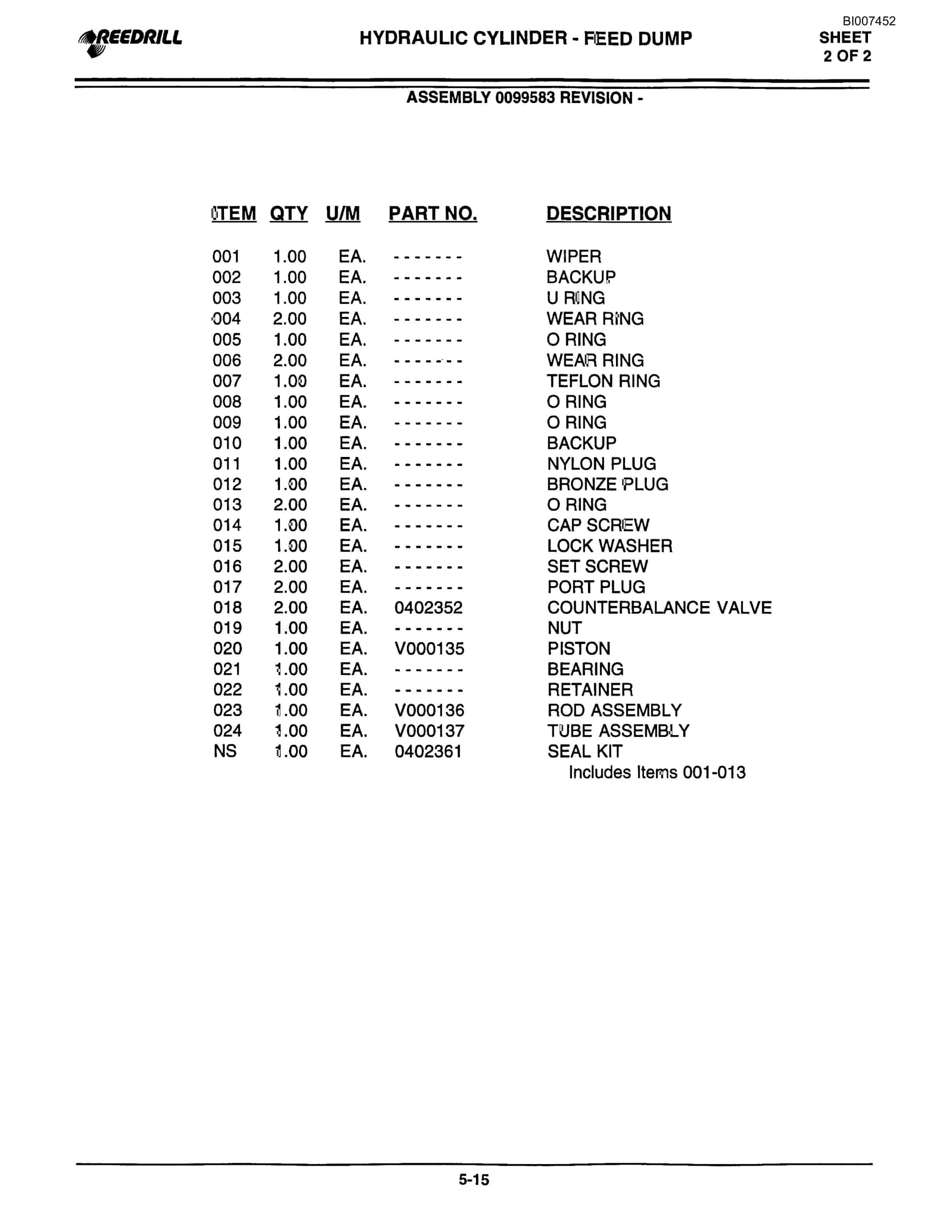 Bucyrus 300 Hydraulic Track Drill Parts Catalog BI007452-2