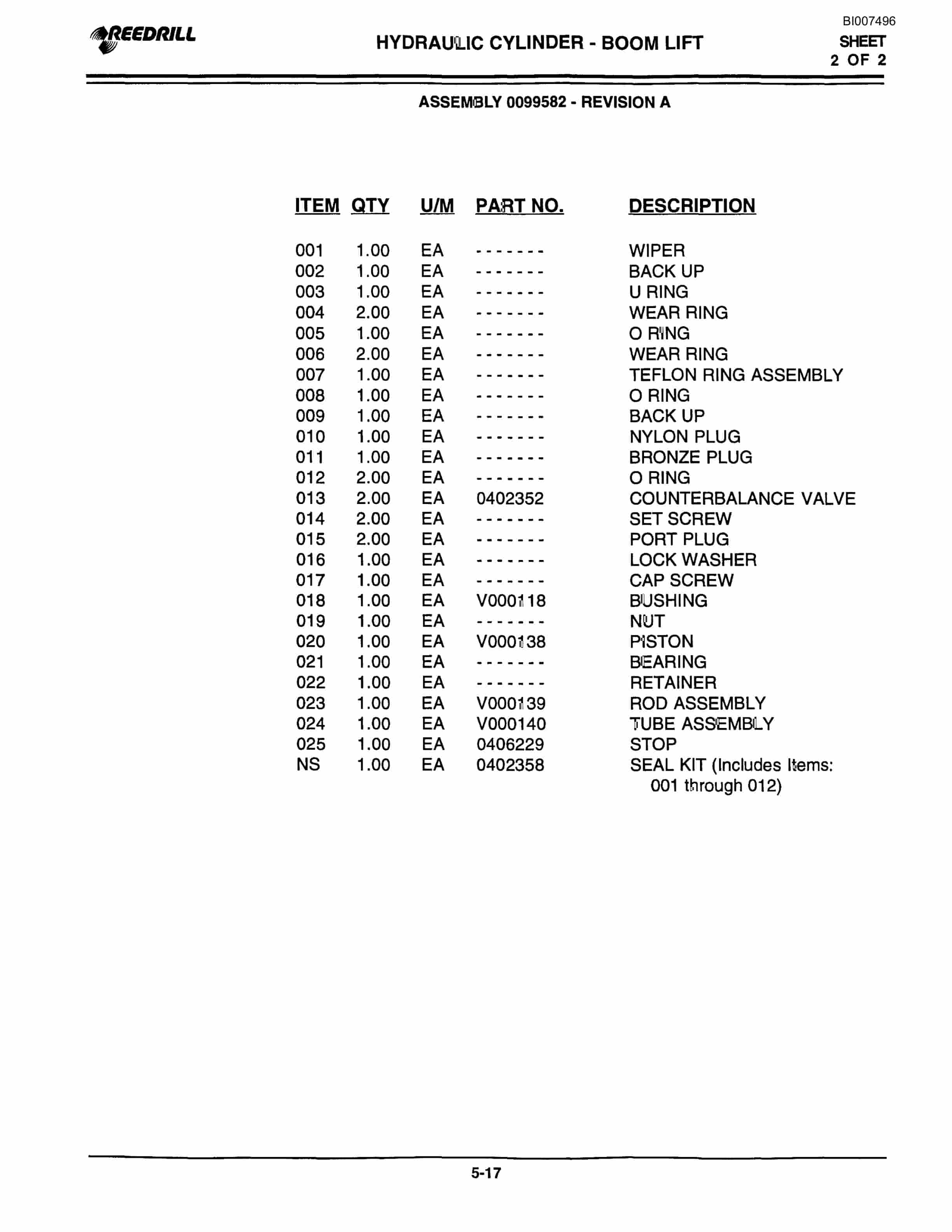 Bucyrus 300 Hydraulic Track Drill Parts Catalog BI007496-2