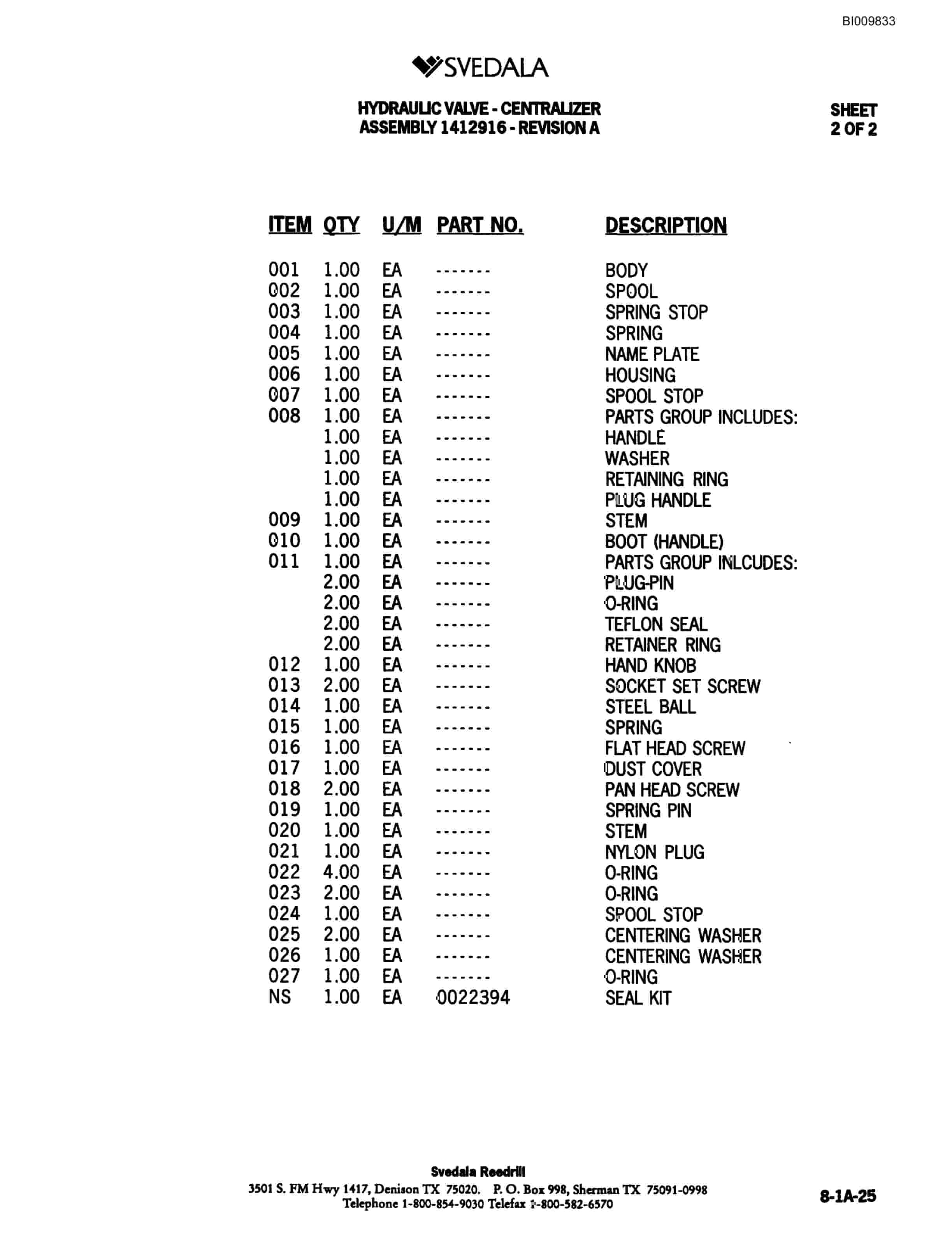 Bucyrus 300 Hydraulic Track Drill Parts Catalog BI009833-4