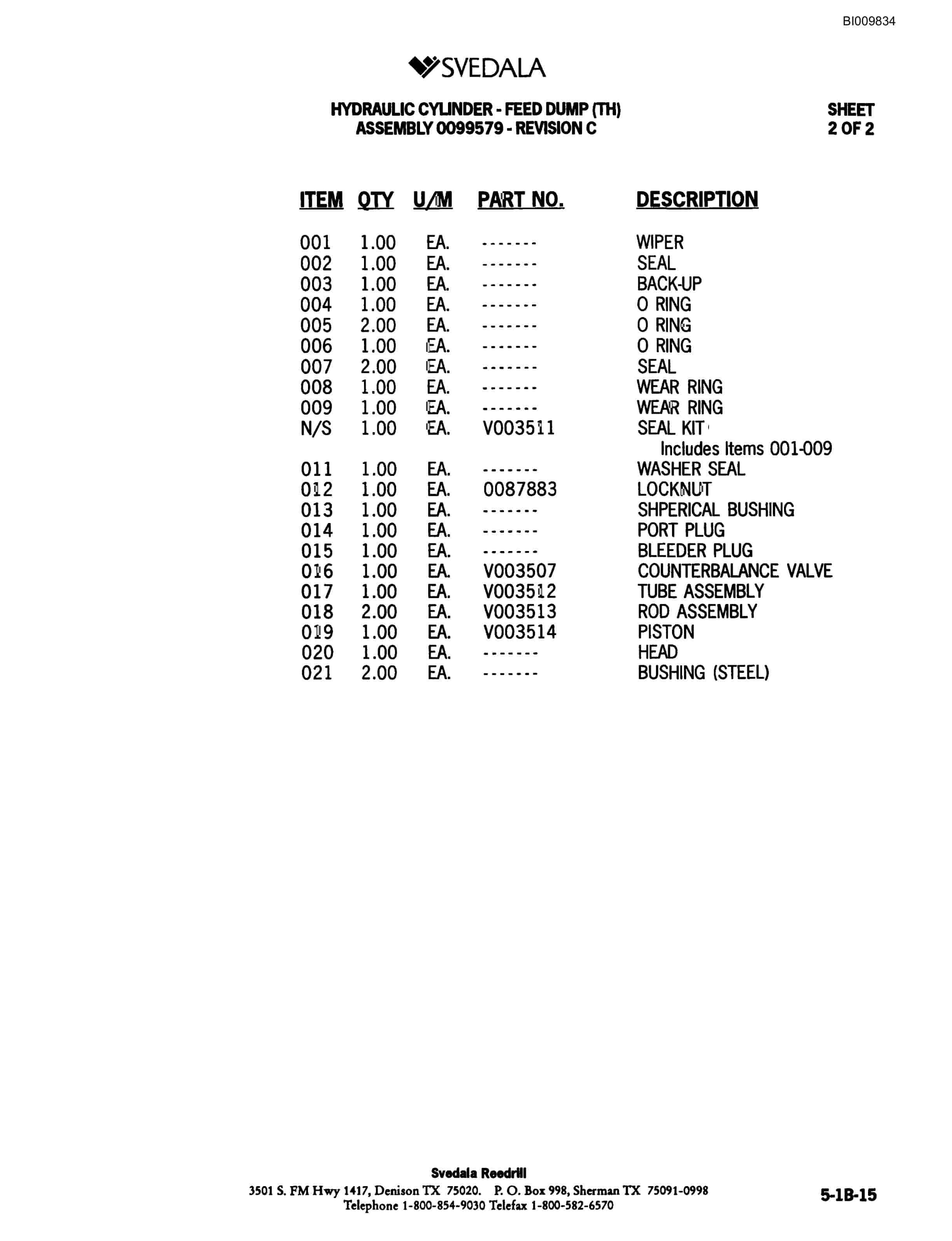 Bucyrus 300 Hydraulic Track Drill Parts Catalog BI009834-2