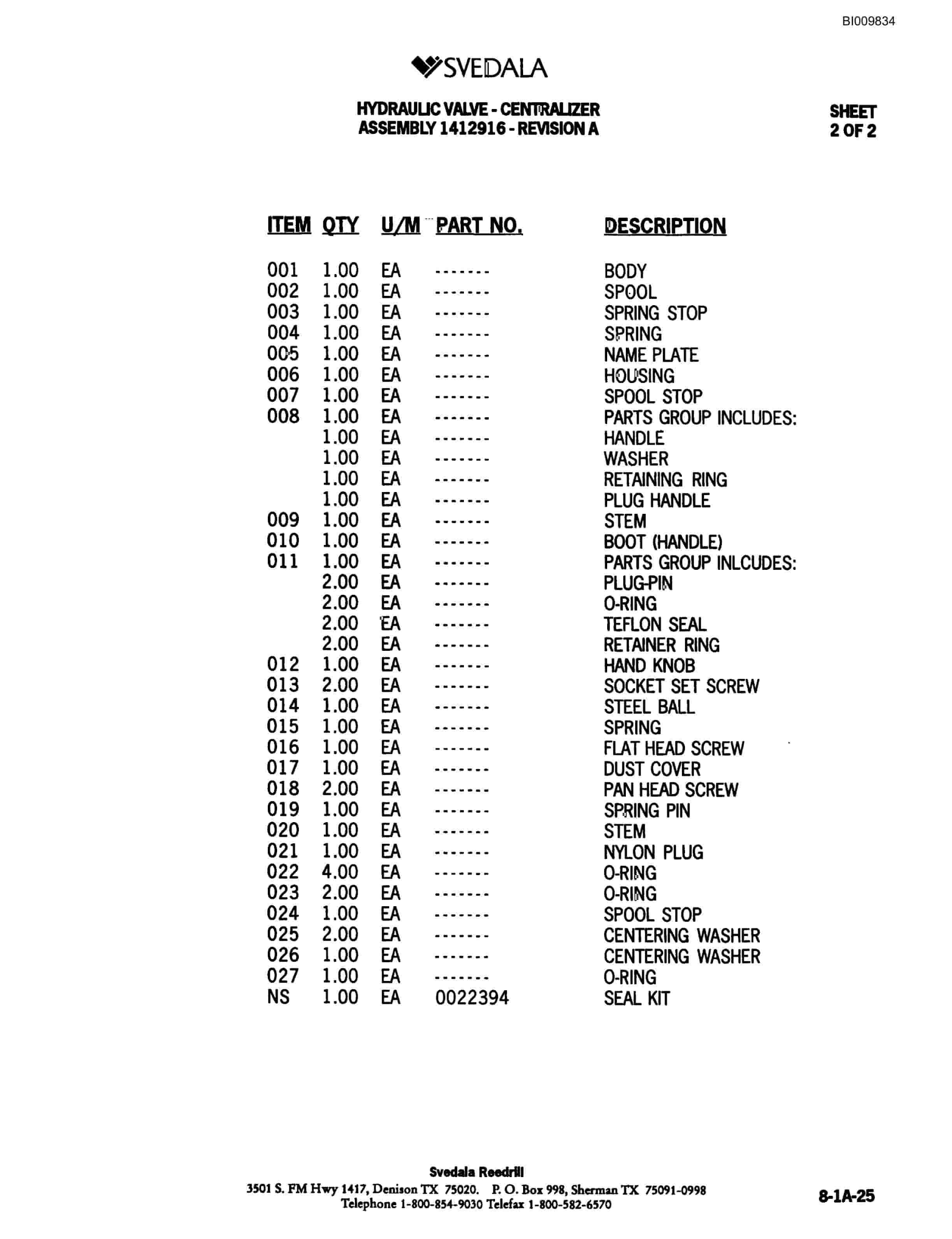 Bucyrus 300 Hydraulic Track Drill Parts Catalog BI009834-4