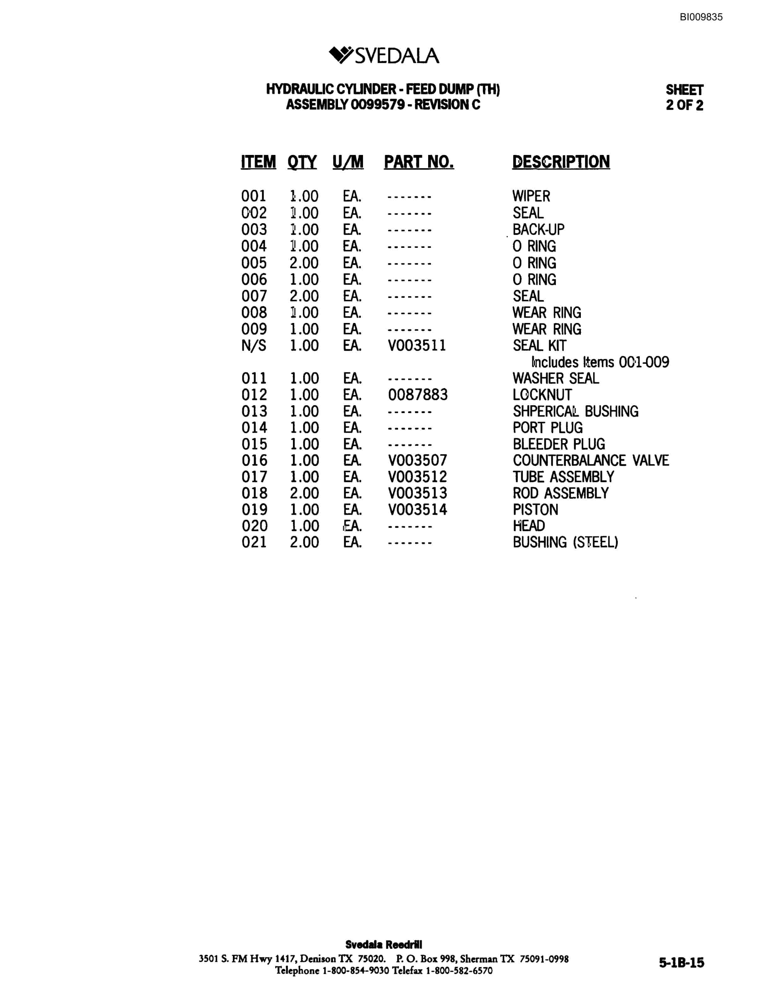 Bucyrus 300 Hydraulic Track Drill Parts Catalog BI009835-2