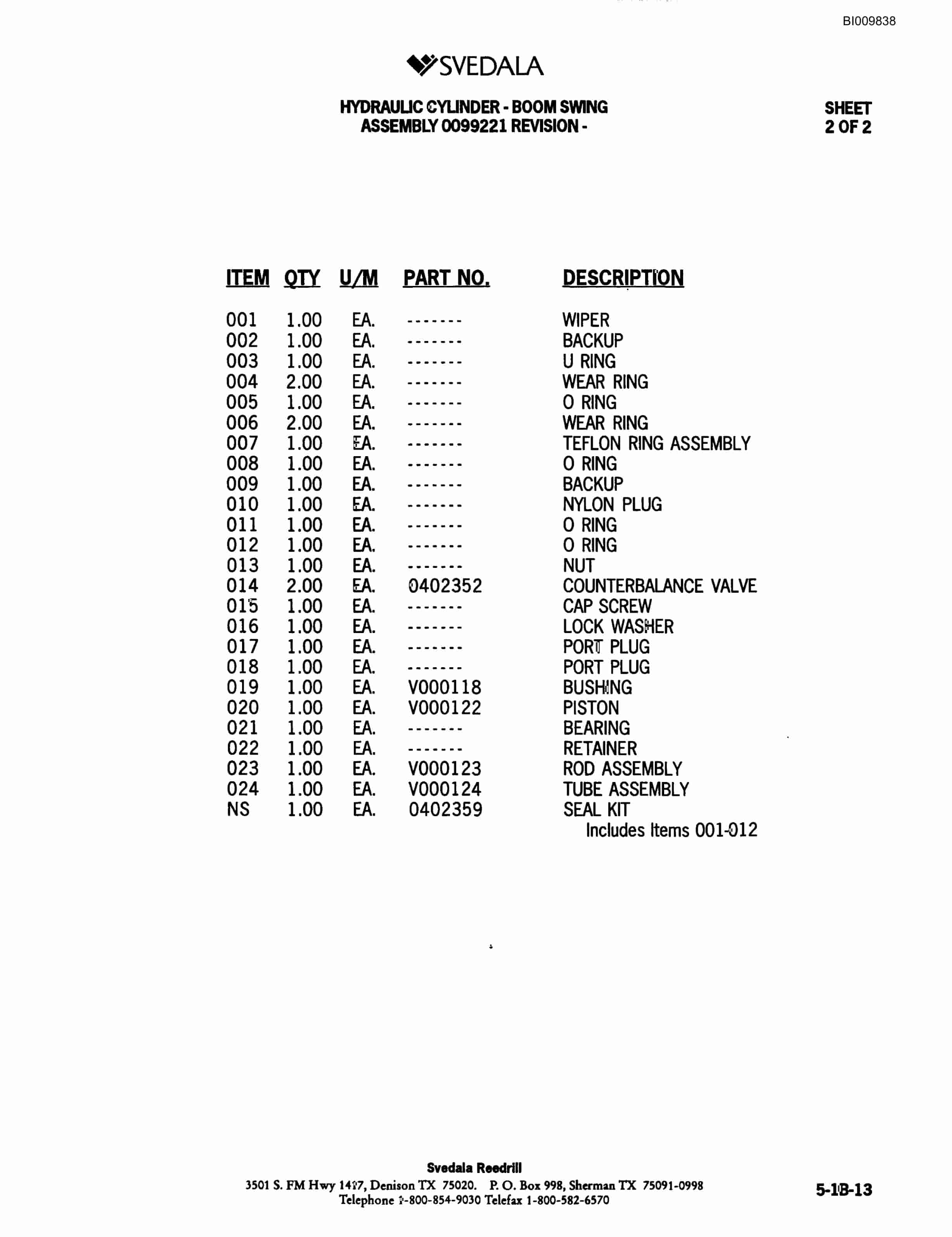 Bucyrus 300 Hydraulic Track Drill Parts Catalog BI009838-2