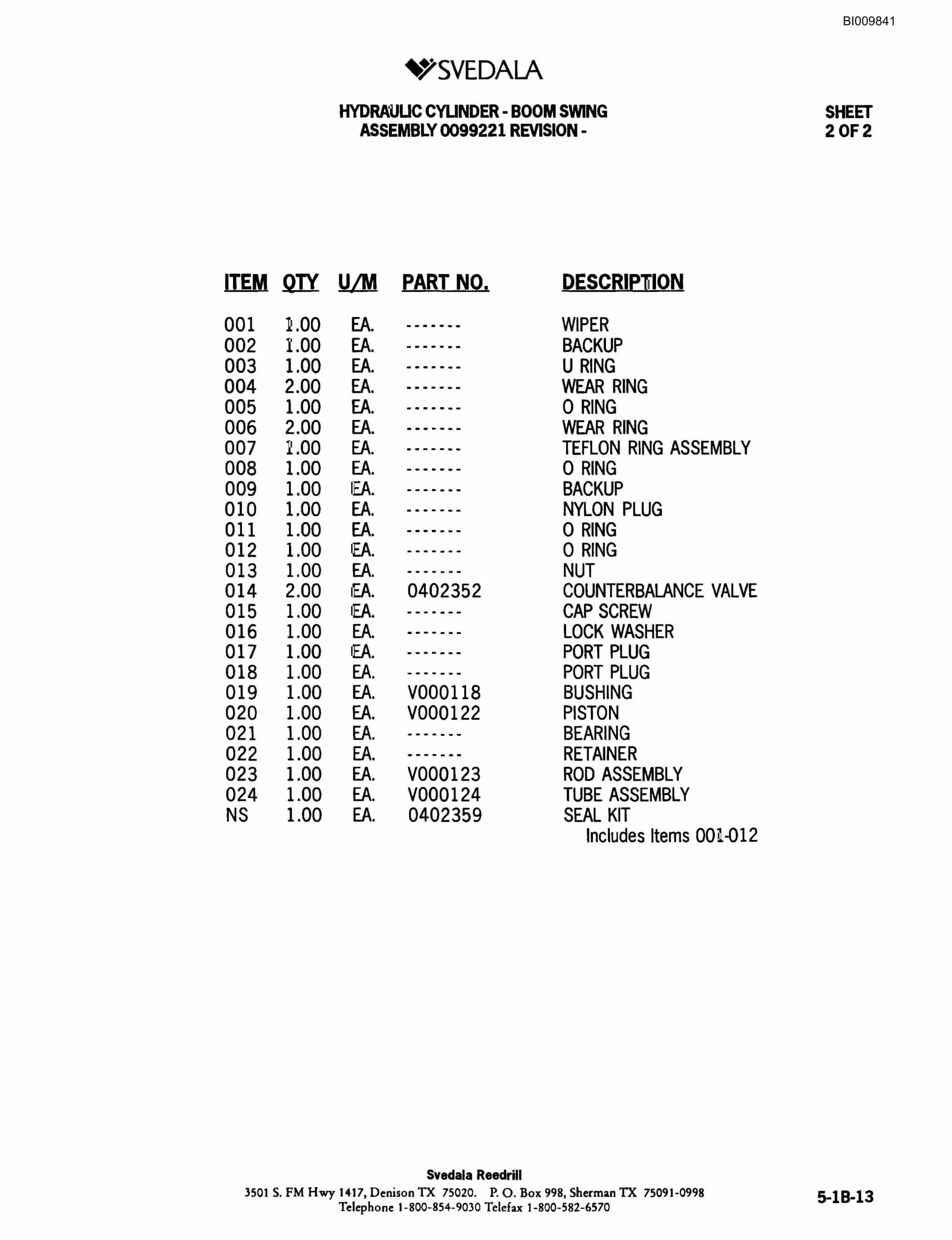 Bucyrus 300 Hydraulic Track Drill Parts Catalog BI009841-2