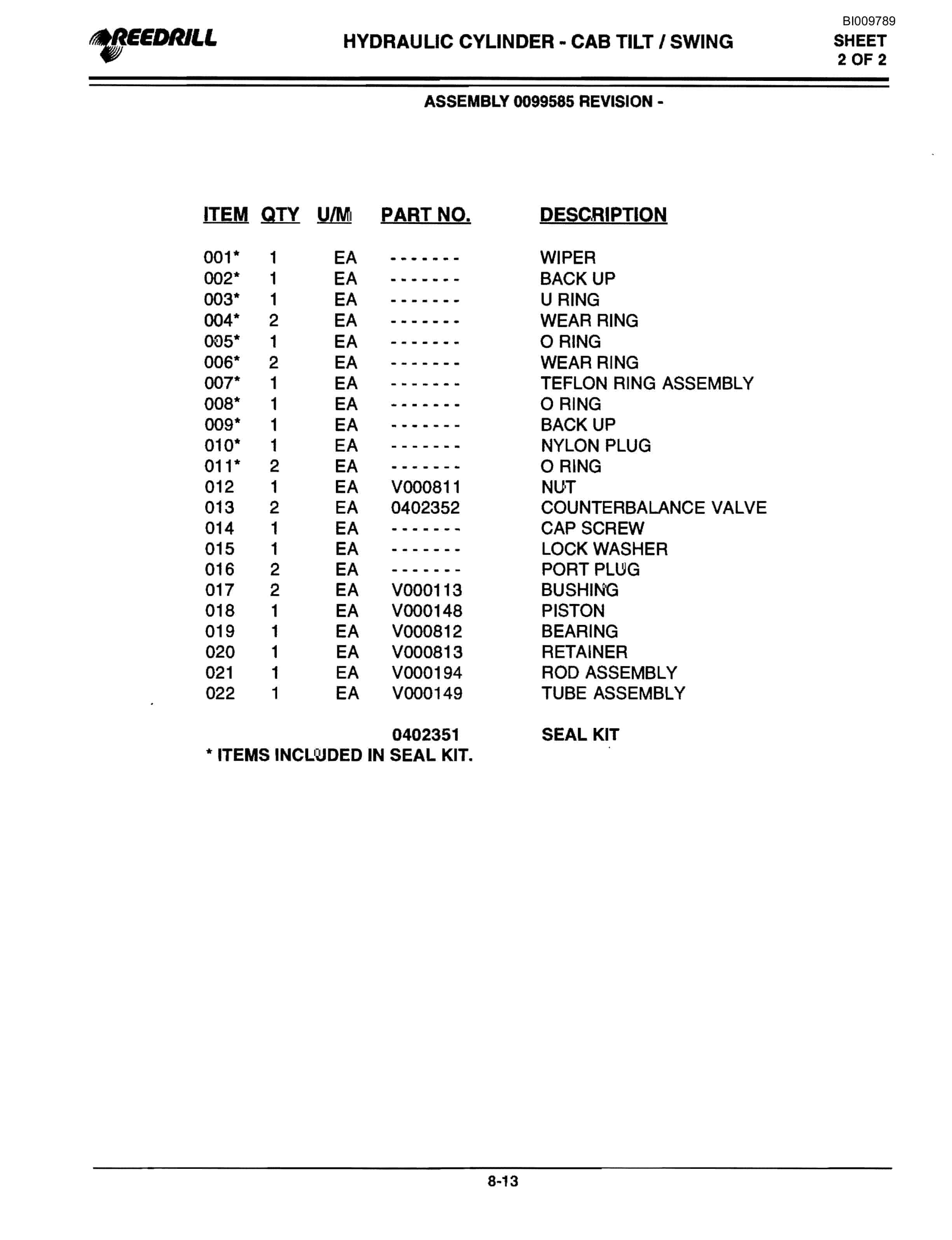 Bucyrus 3000 Hydraulic Track Drill Parts Catalog BI009789-4